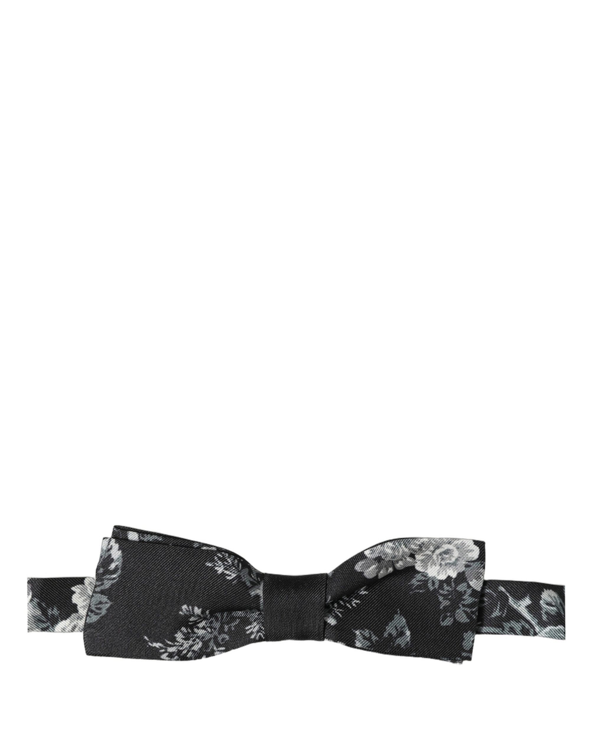 Dolce & Gabbana Schwarze Seiden-Fliege mit Blumenmuster und verstellbarem Band für Herren