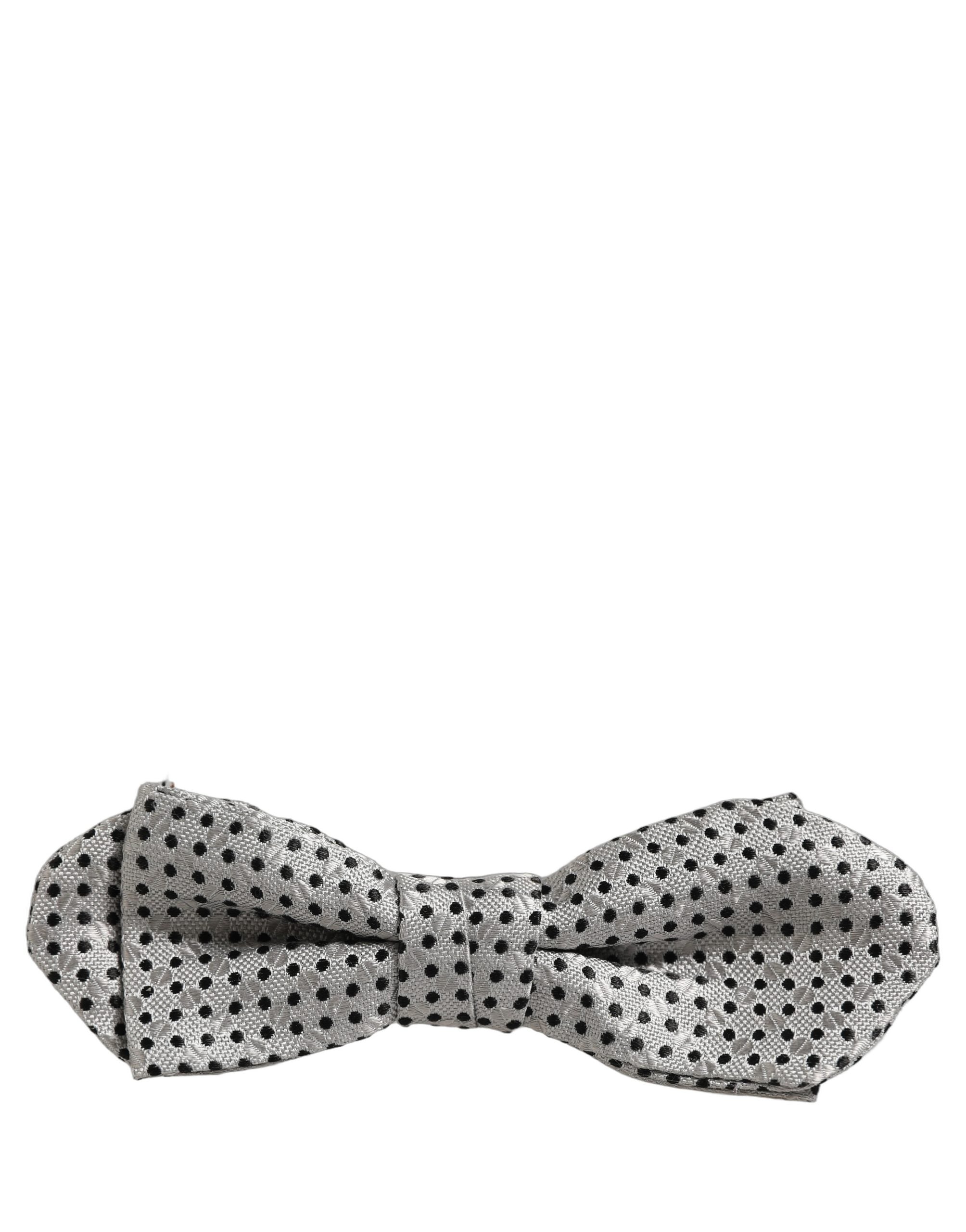 Dolce & Gabbana Herren Fliege mit silbernen und schwarzen Polka Dots, verstellbar