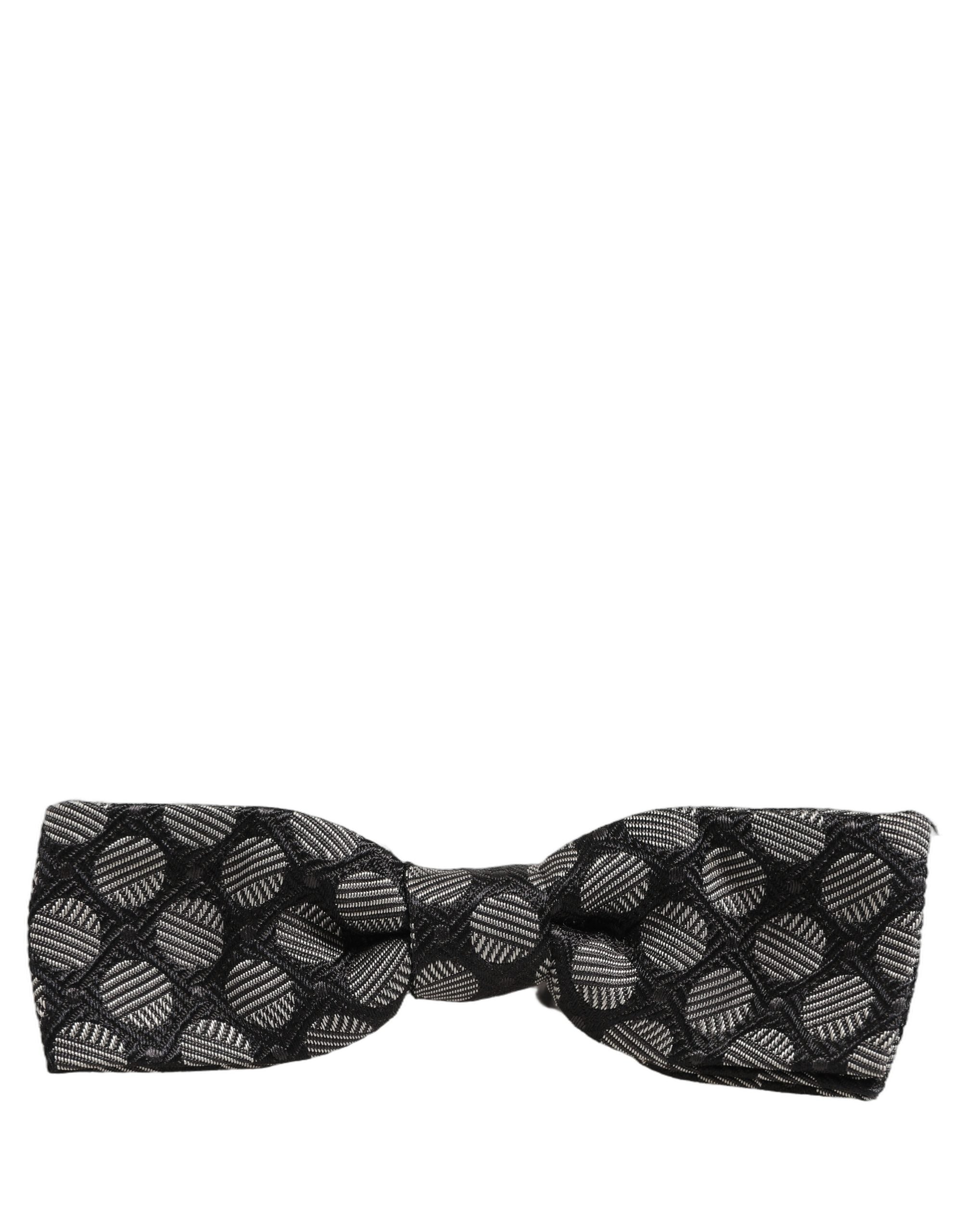 Dolce & Gabbana Schwarze und weiße geometrische Seiden-Papillon-Fliege, verstellbar