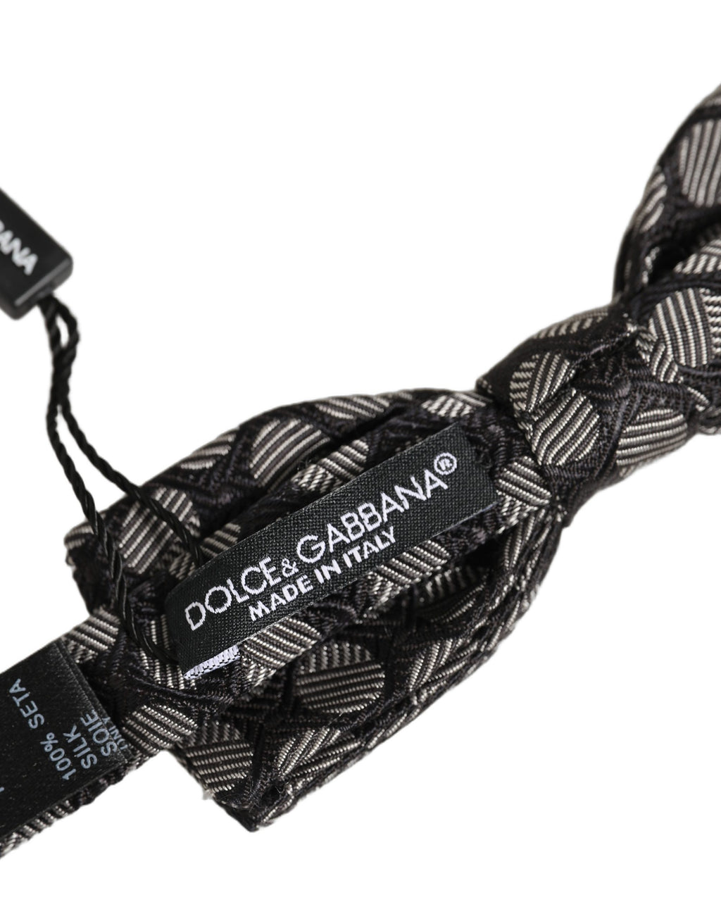 Dolce & Gabbana Schwarze und weiße geometrische Seiden-Papillon-Fliege, verstellbar
