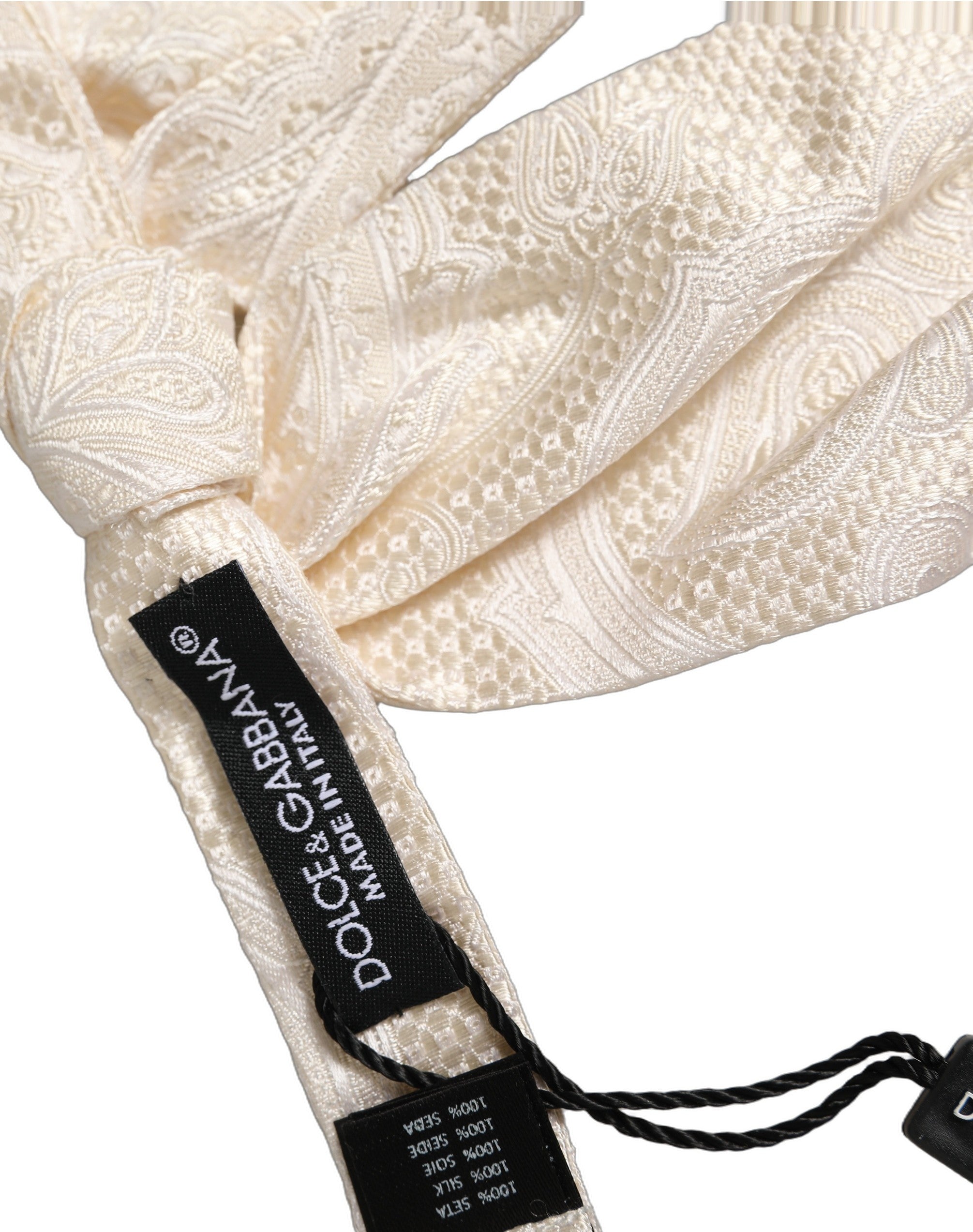 Dolce & Gabbana Herren Fliege Elfenbein Paisley Seide Verstellbar