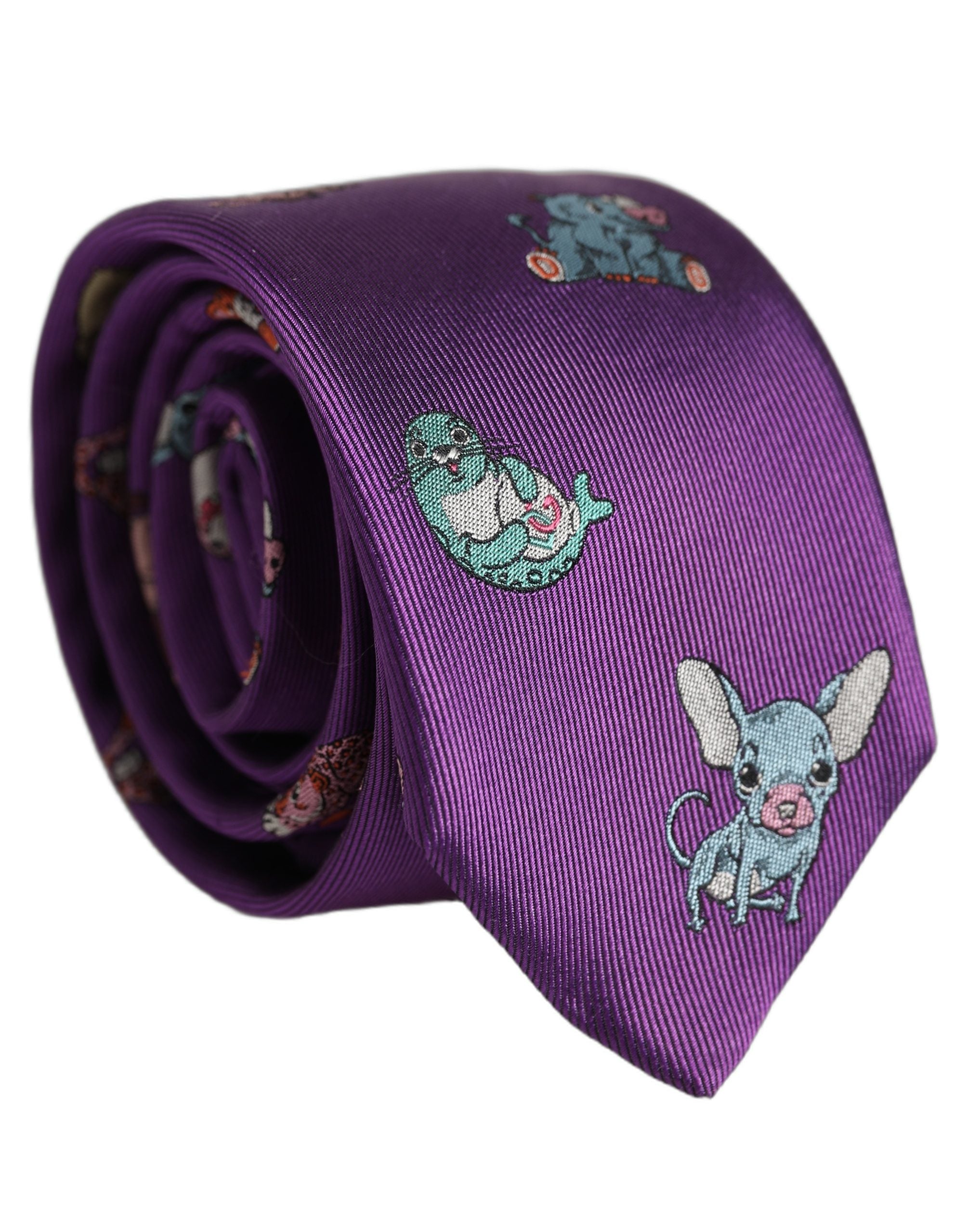 Dolce & Gabbana Herren Krawatte mit verstellbarem Knoten und lila Tiermotiv