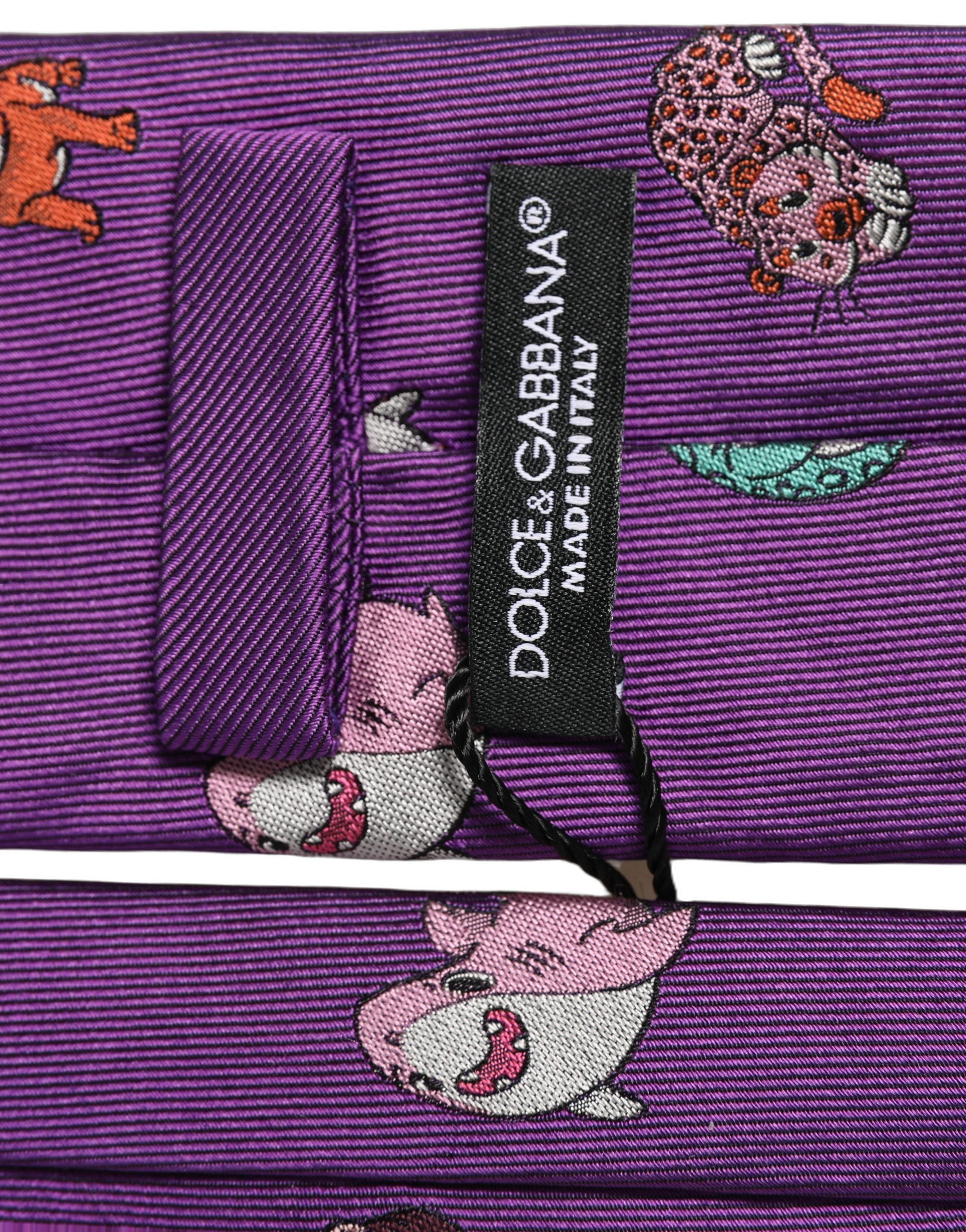 Dolce & Gabbana Herren Krawatte mit verstellbarem Knoten und lila Tiermotiv