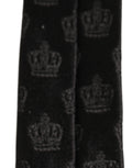 Dolce & Gabbana Herrenschal Schwarzer Kronen-Print Seide Verstellbar Gebunden Krawatte