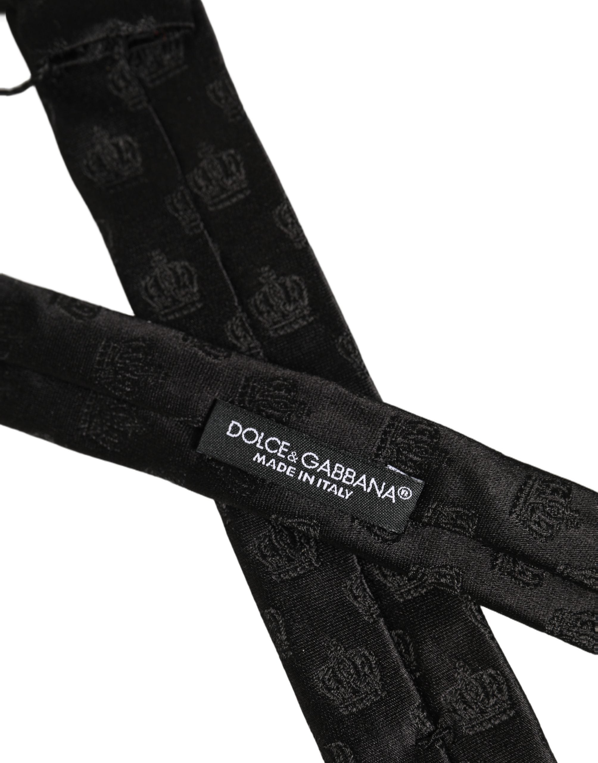 Dolce & Gabbana Herrenschal Schwarzer Kronen-Print Seide Verstellbar Gebunden Krawatte