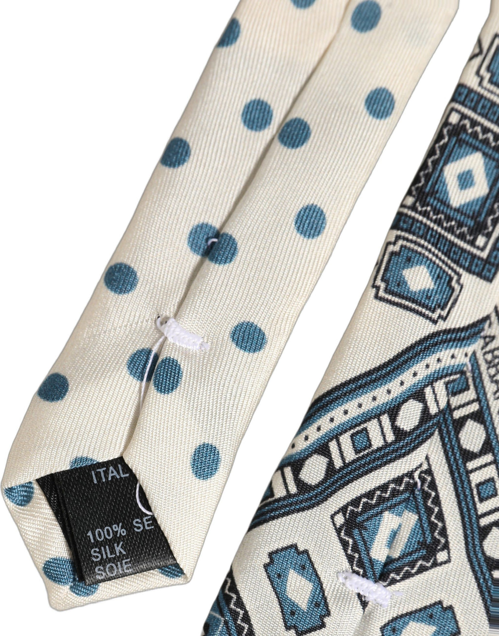 Dolce & Gabbana Herren Krawatte Off White Blau Geometrisch Verstellbar Gebunden