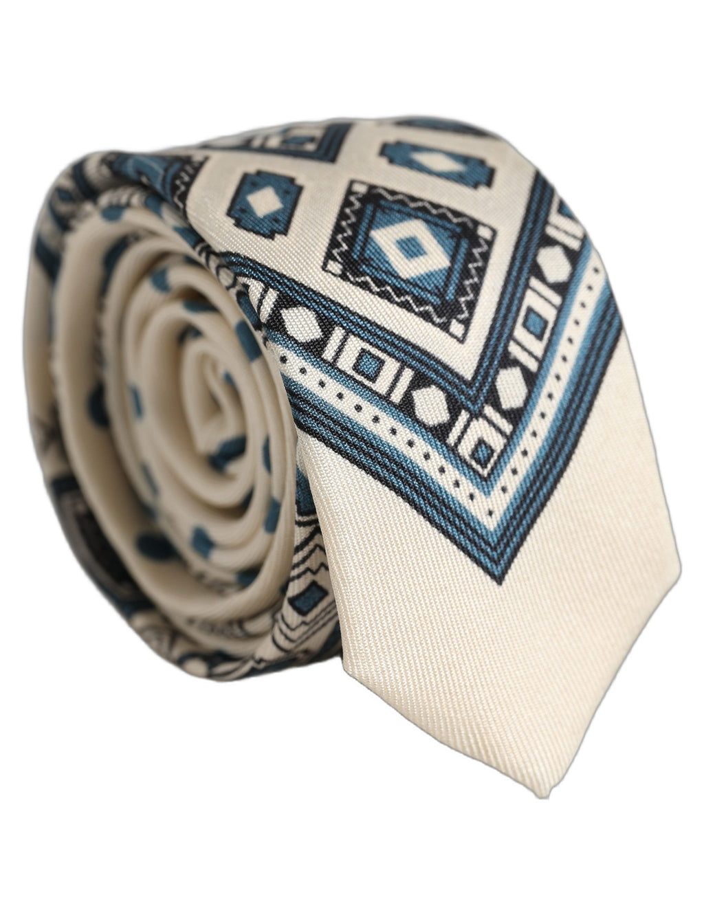 Dolce & Gabbana Herren Krawatte Off White Blau Geometrisch Verstellbar Gebunden