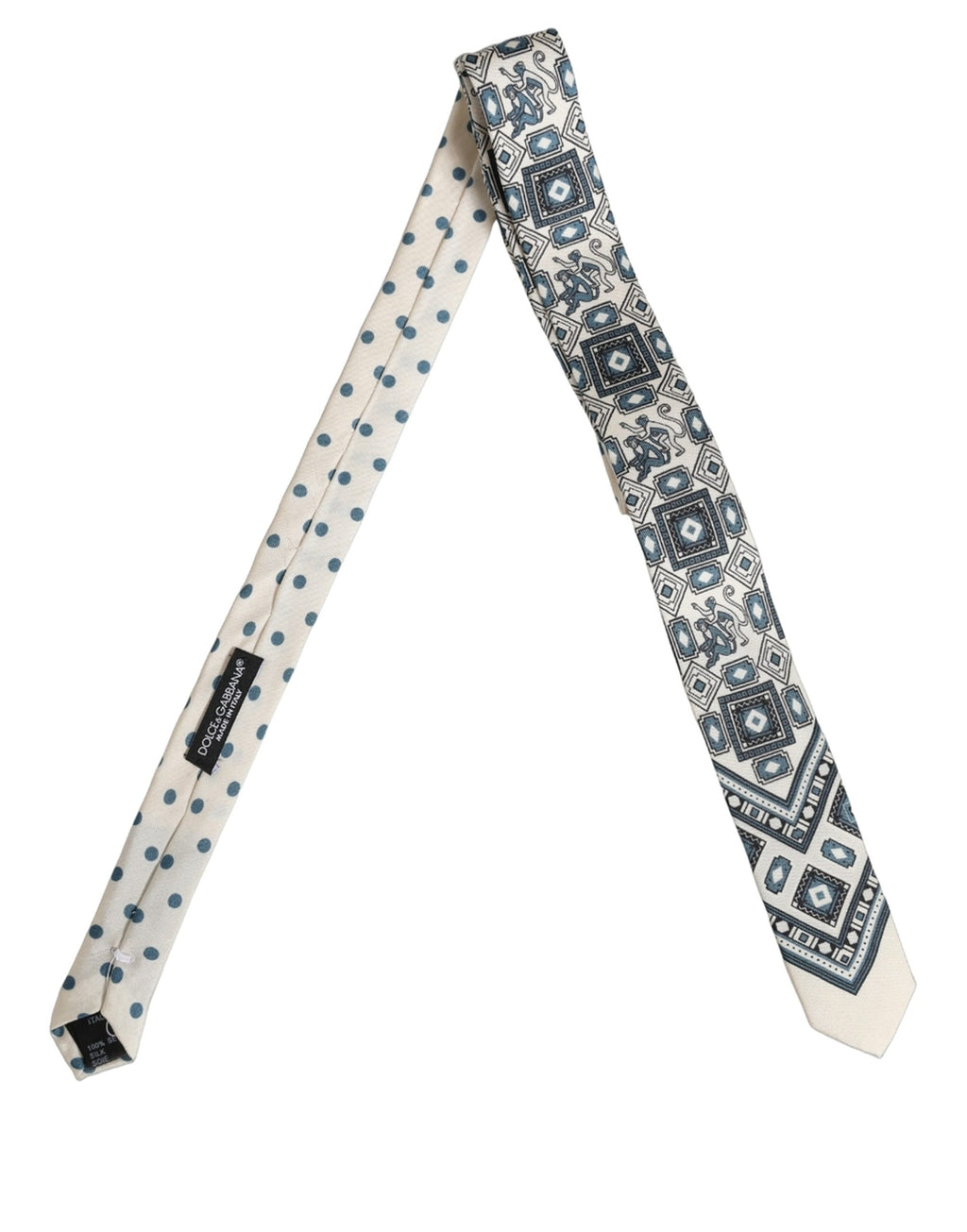 Dolce & Gabbana Herren Krawatte Off White Blau Geometrisch Verstellbar Gebunden