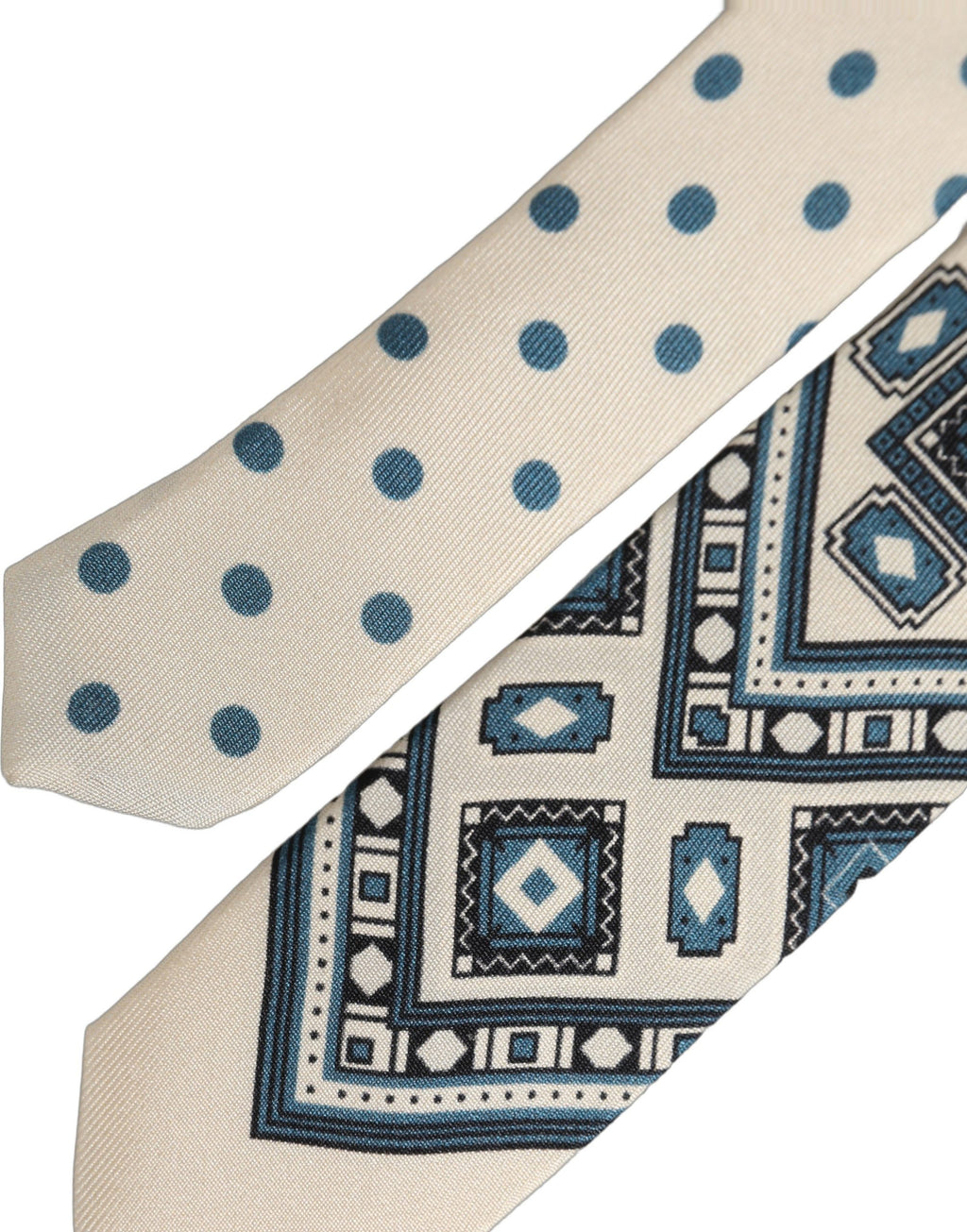 Dolce & Gabbana Herren Krawatte Off White Blau Geometrisch Verstellbar Gebunden