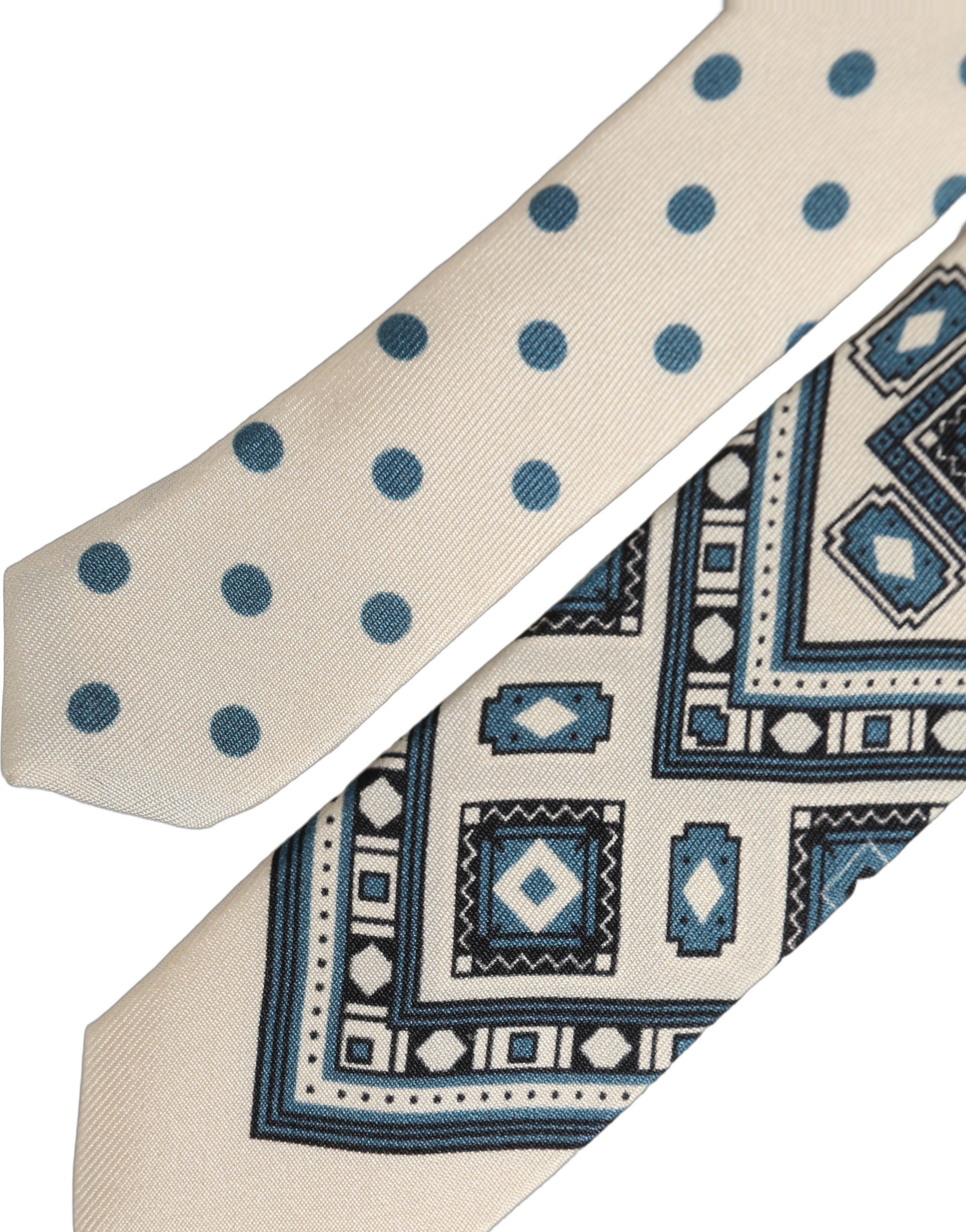 Dolce & Gabbana Herren Krawatte Off White Blau Geometrisch Verstellbar Gebunden