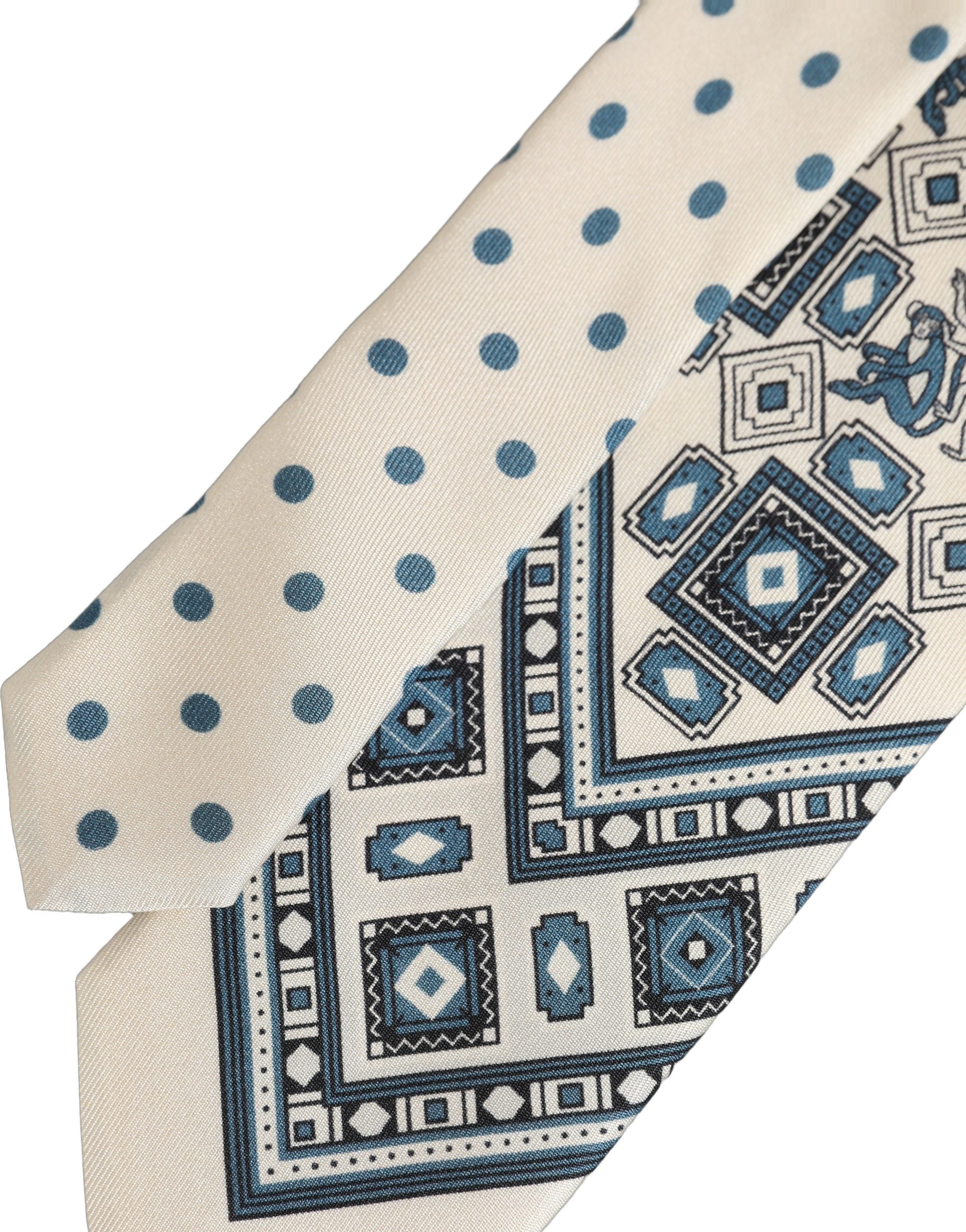 Dolce & Gabbana Herren Krawatte in Off-White und Blau mit geometrischem Muster, zum Binden