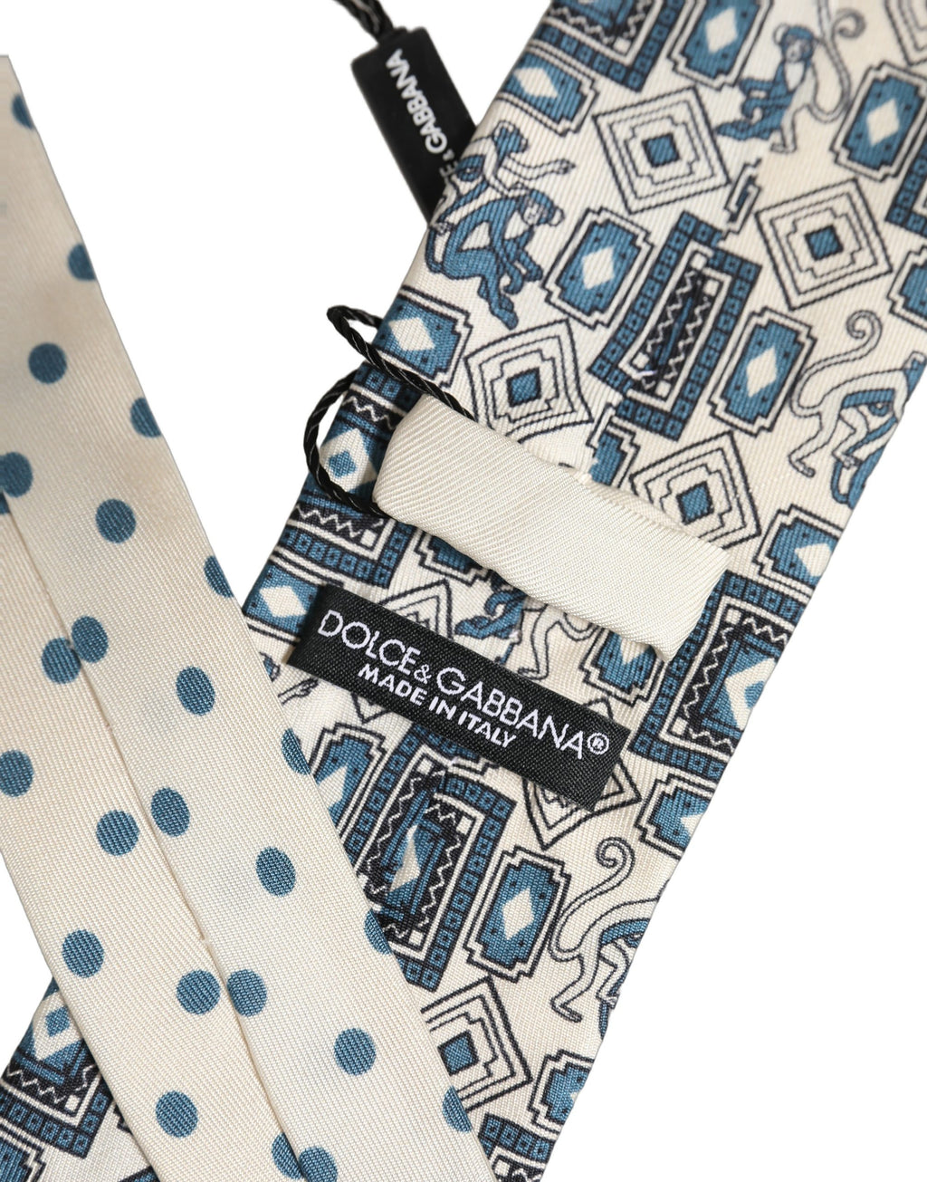 Dolce & Gabbana Herren Krawatte in Off-White und Blau mit geometrischem Muster, zum Binden