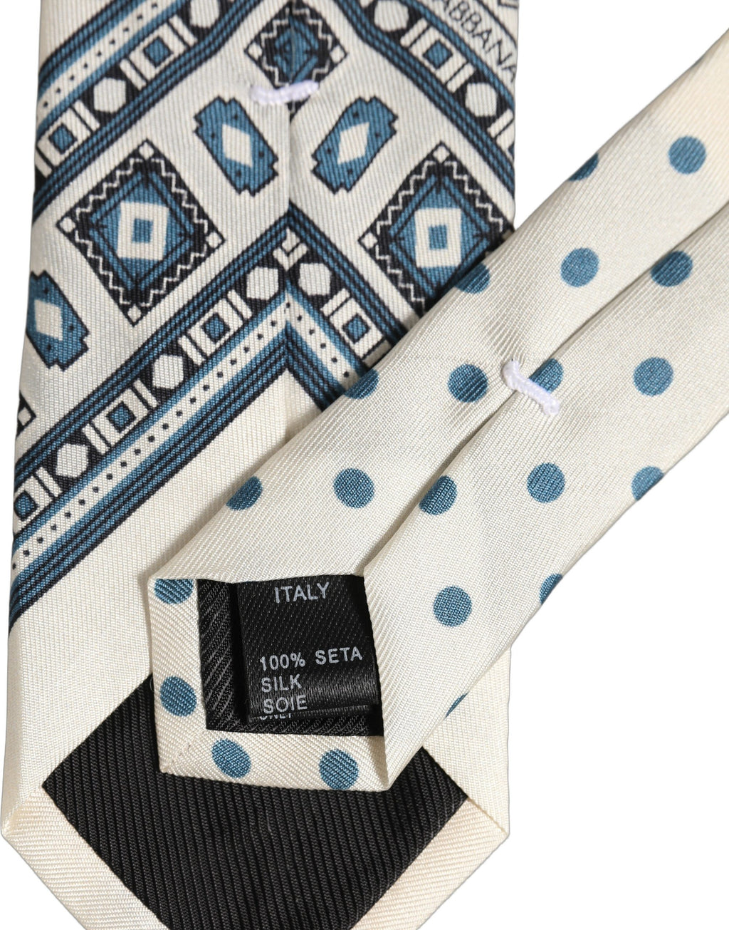 Dolce & Gabbana Herren Krawatte in Off-White und Blau mit geometrischem Muster, zum Binden