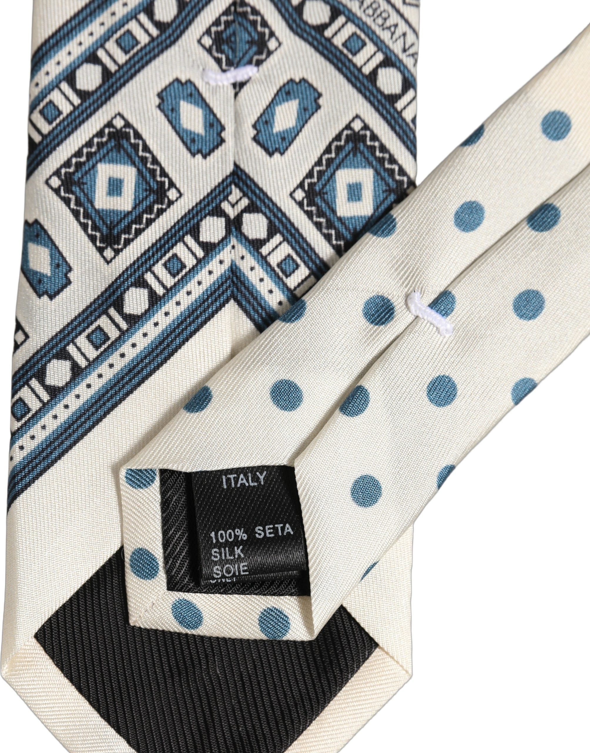 Dolce & Gabbana Herren Krawatte in Off-White und Blau mit geometrischem Muster, zum Binden