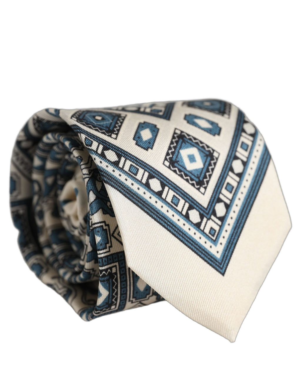 Dolce & Gabbana Herren Krawatte in Off-White und Blau mit geometrischem Muster, zum Binden