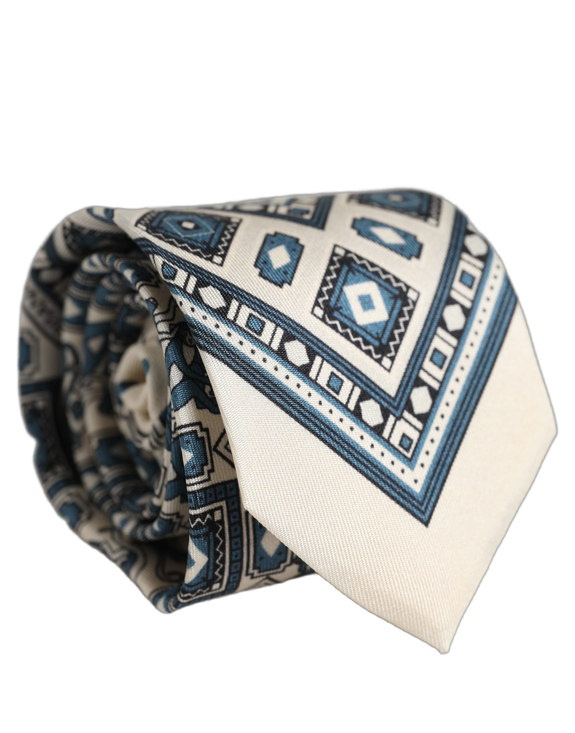 Dolce & Gabbana Herren Krawatte in Off-White und Blau mit geometrischem Muster, zum Binden