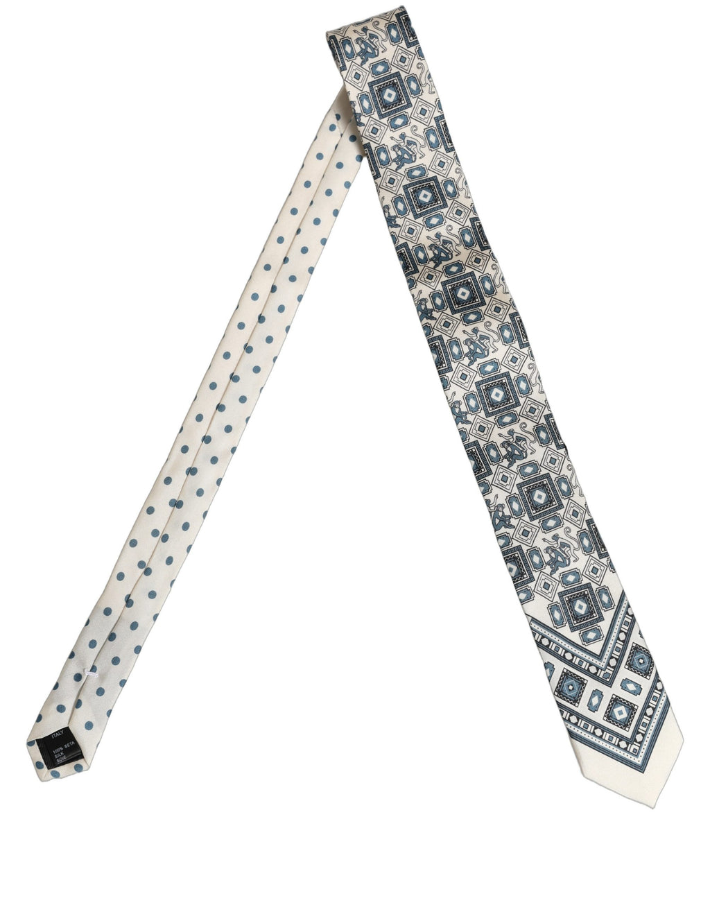 Dolce & Gabbana Herren Krawatte in Off-White und Blau mit geometrischem Muster, zum Binden