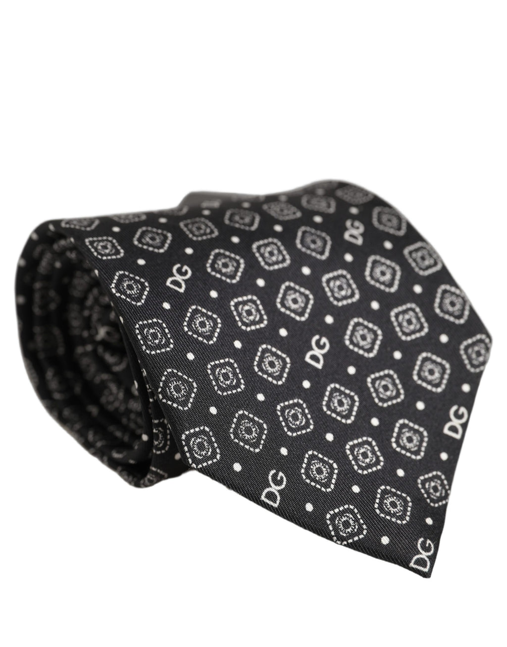Dolce & Gabbana Herren Schwarze DG Logo 100% Seide Verstellbare Krawatte