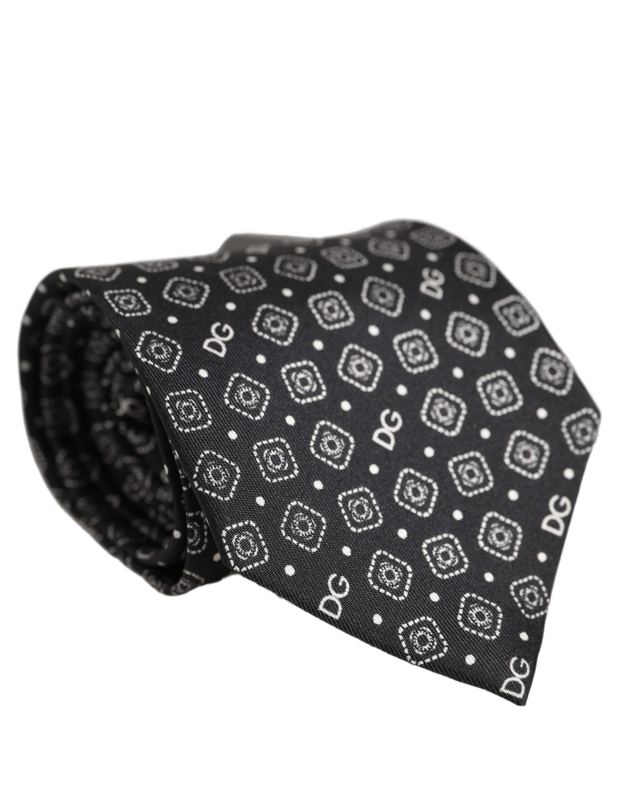 Dolce & Gabbana Herren Schwarze DG Logo 100% Seide Verstellbare Krawatte