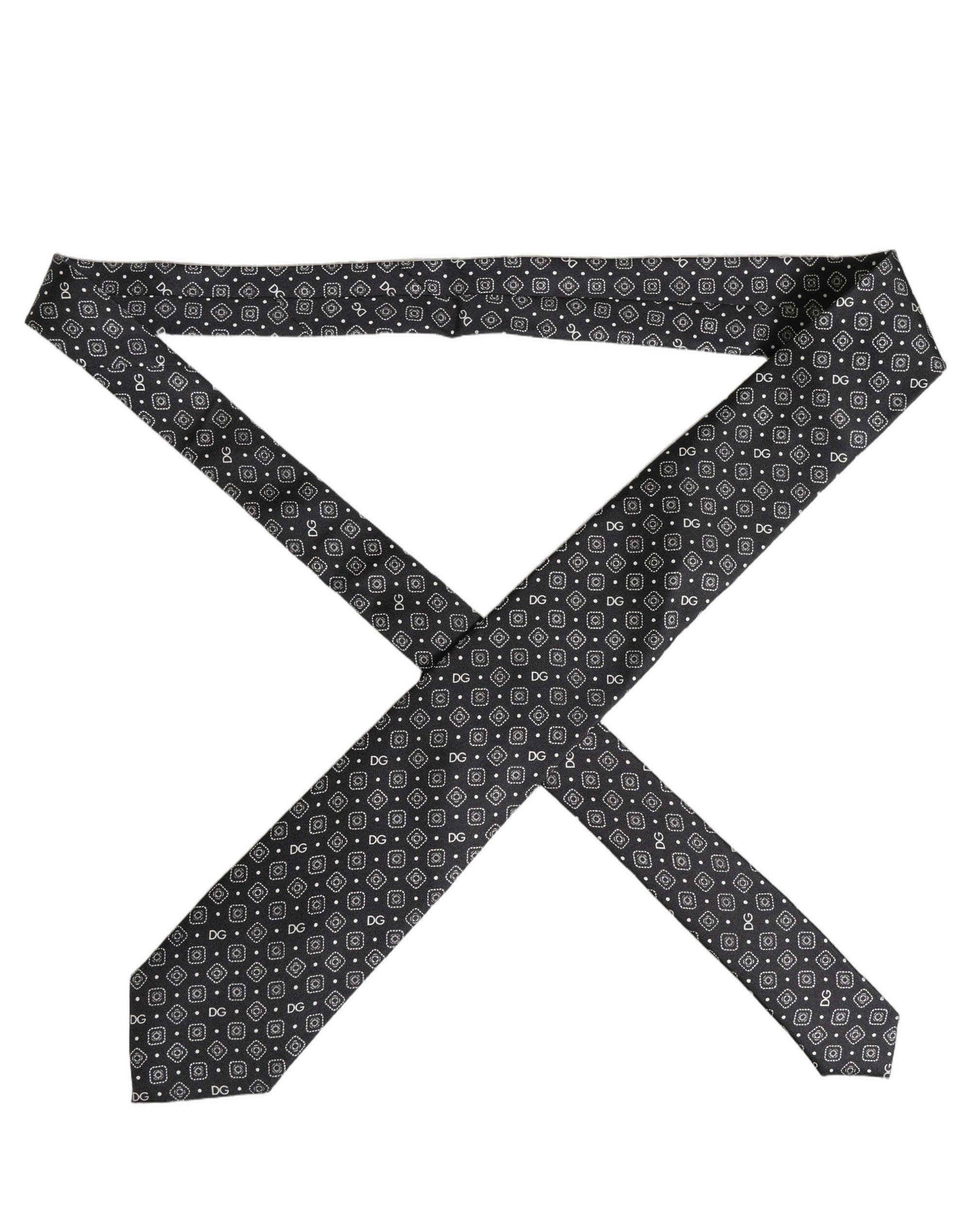 Dolce & Gabbana Herren Schwarze DG Logo 100% Seide Verstellbare Krawatte