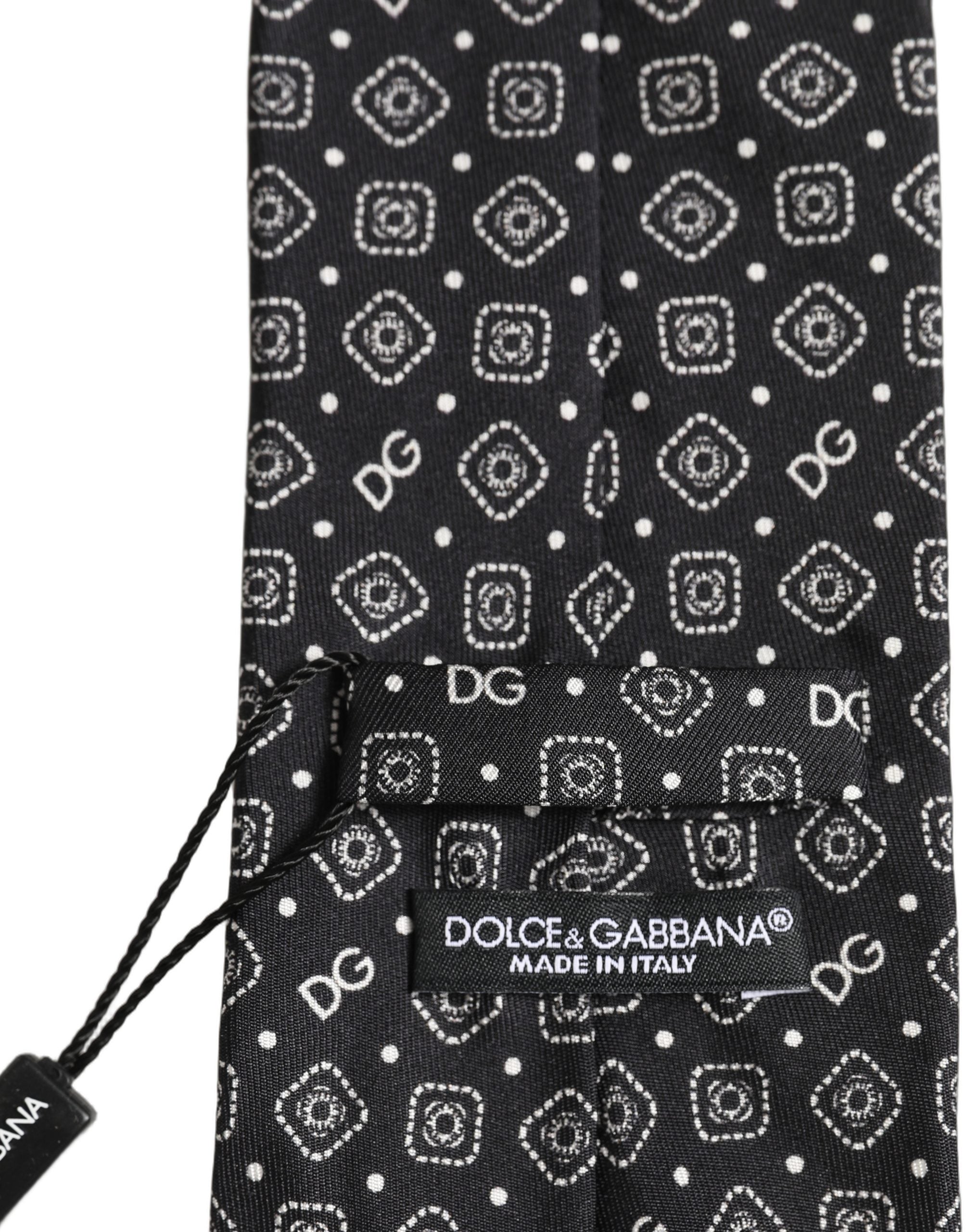 Dolce & Gabbana Herren Schwarze DG Logo 100% Seide Verstellbare Krawatte