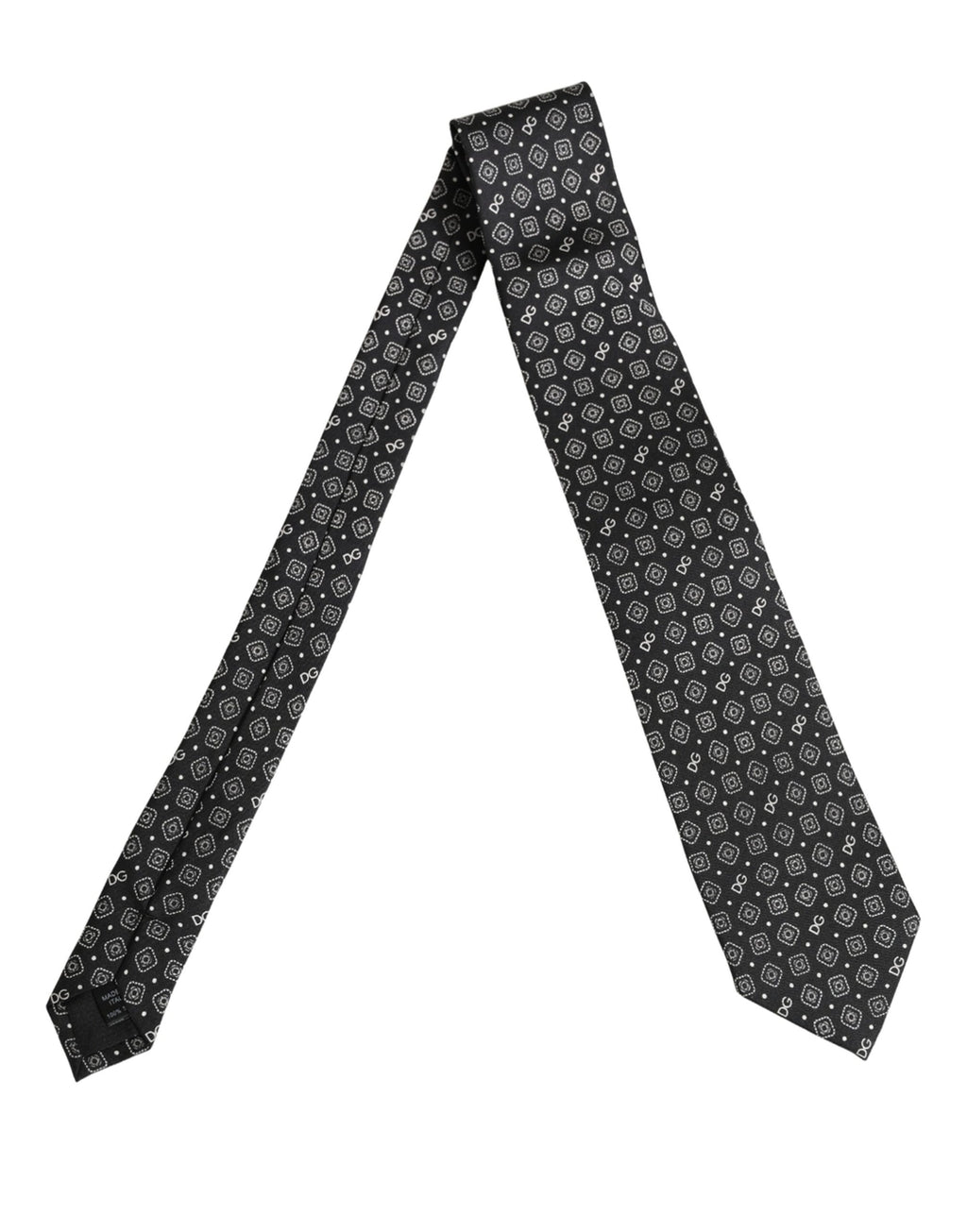 Dolce & Gabbana Herren Schwarze DG Logo 100% Seide Verstellbare Krawatte