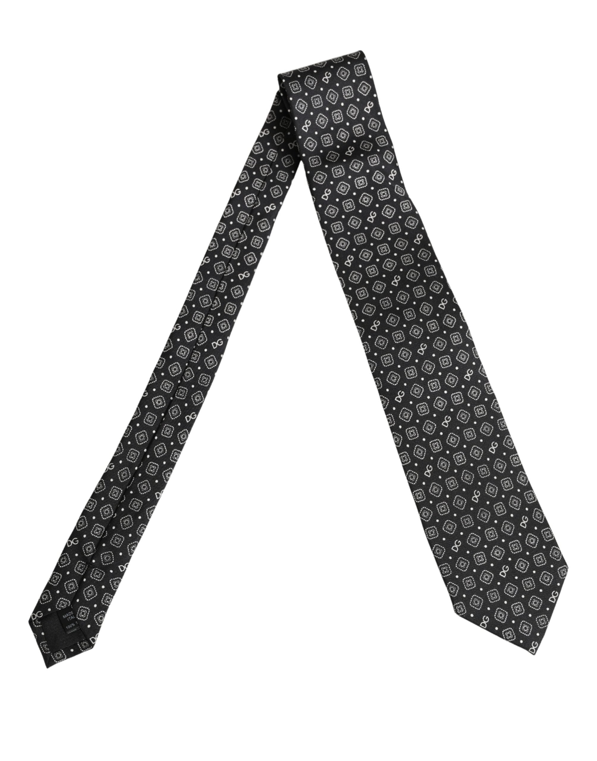 Dolce & Gabbana Herren Schwarze DG Logo 100% Seide Verstellbare Krawatte
