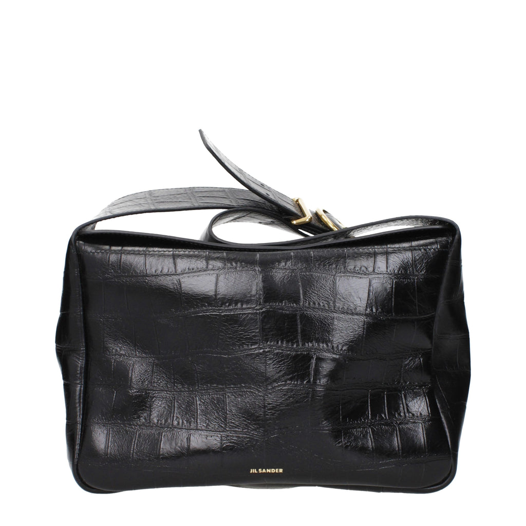 Jil Sander Schwarze Leder Umhängetasche