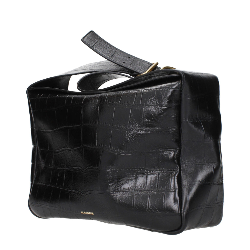 Jil Sander Schwarze Leder Umhängetasche