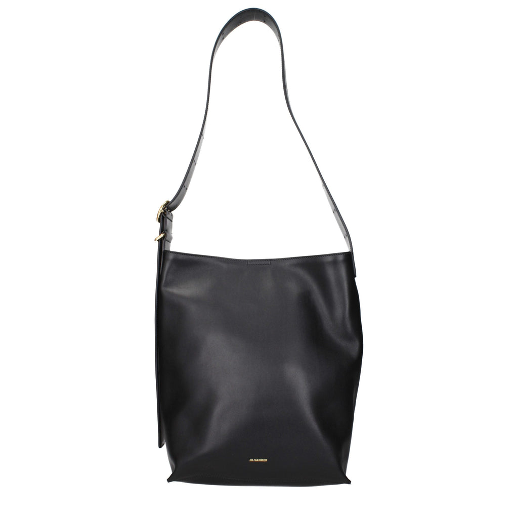 Jil Sander Schwarze Leder Umhängetasche
