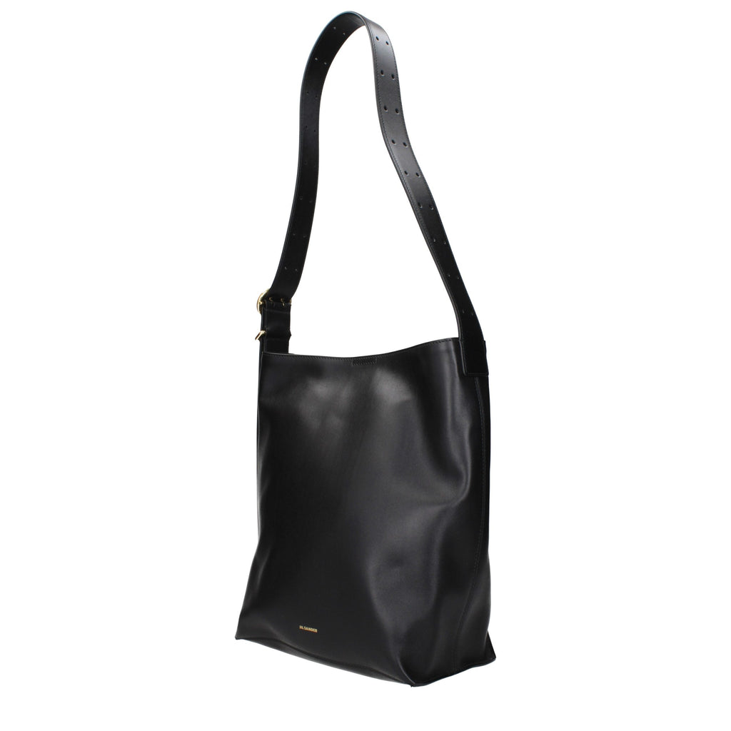 Jil Sander Schwarze Leder Umhängetasche