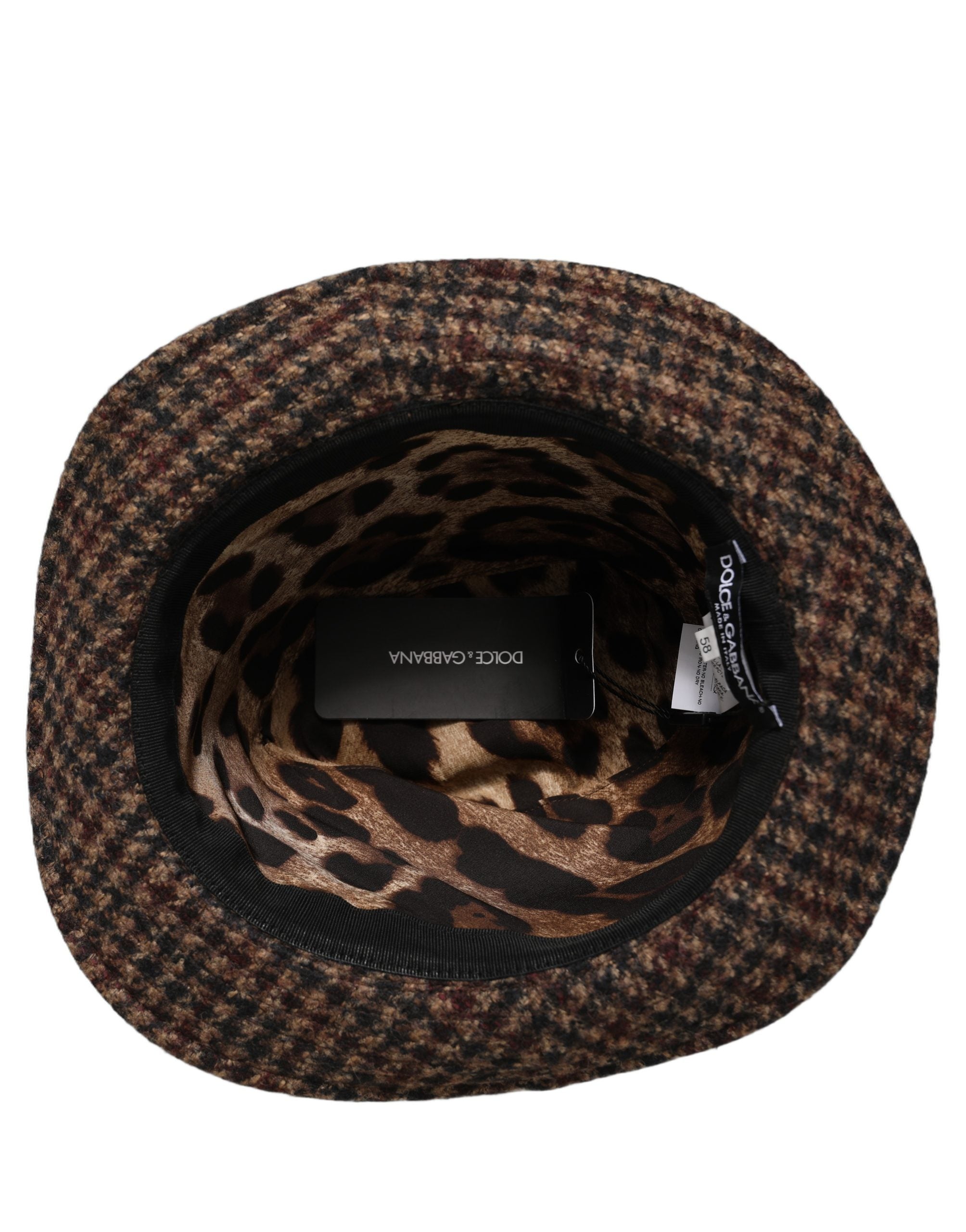 Dolce & Gabbana Brauner Karomuster Tweed Fedora Hut