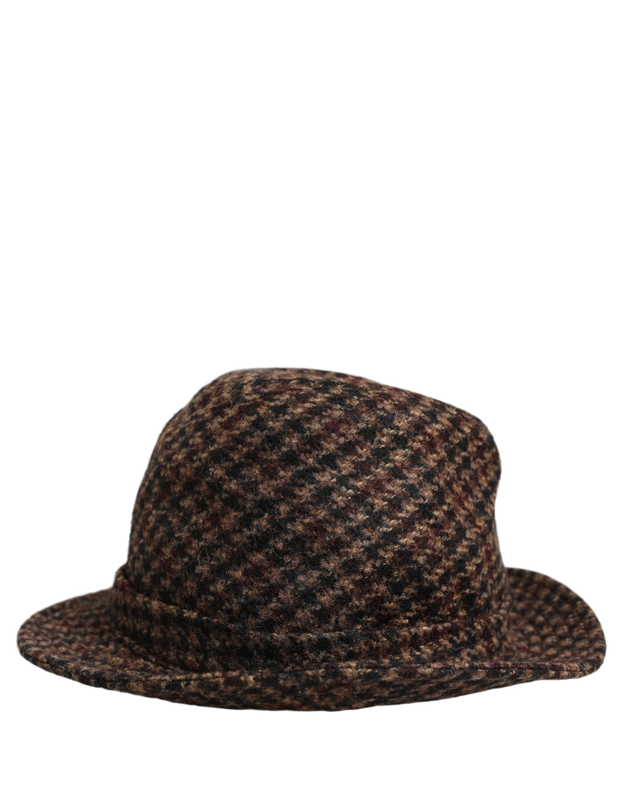 Dolce & Gabbana Brauner Karomuster Tweed Fedora Hut