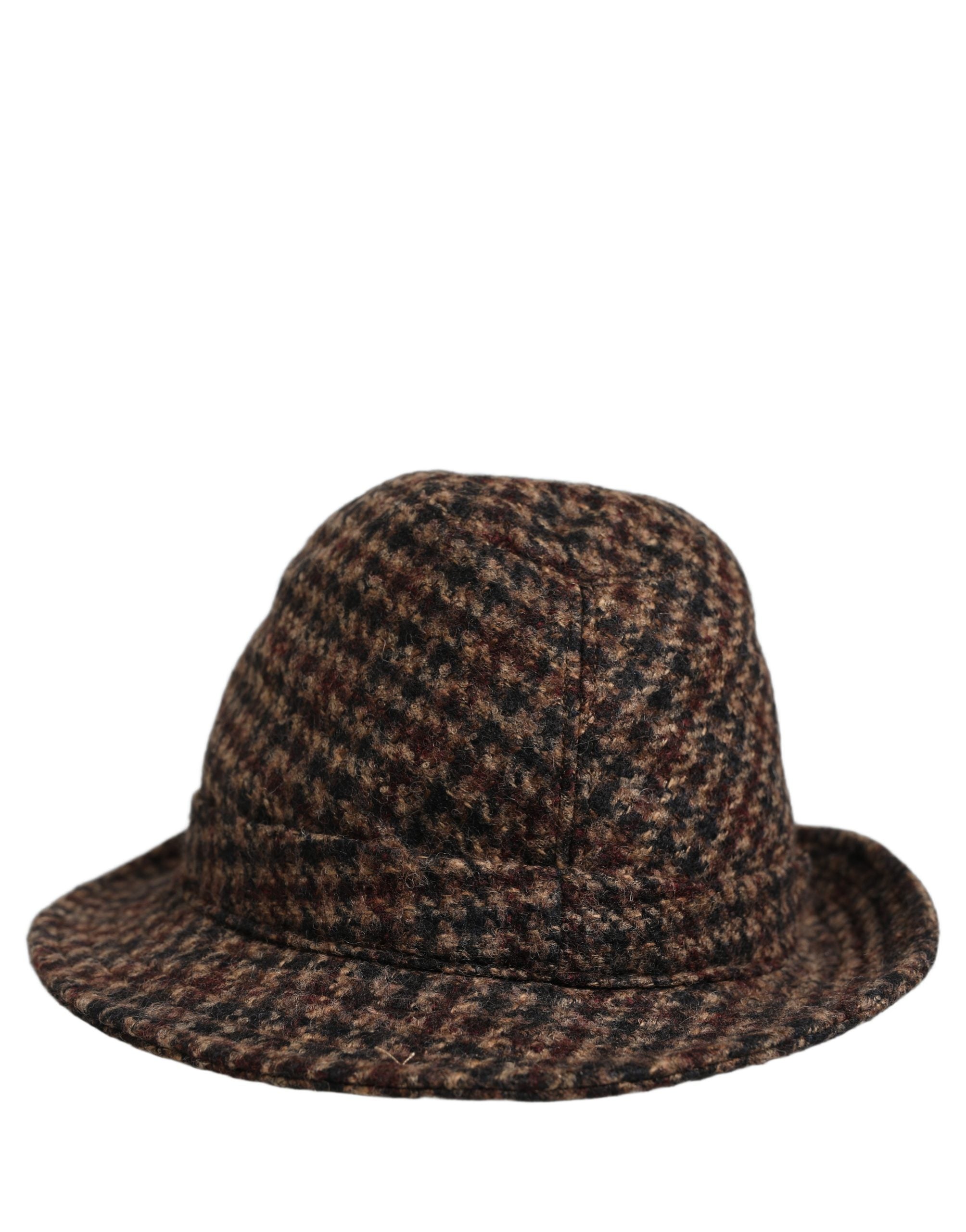 Dolce & Gabbana Brauner Karomuster Tweed Fedora Hut