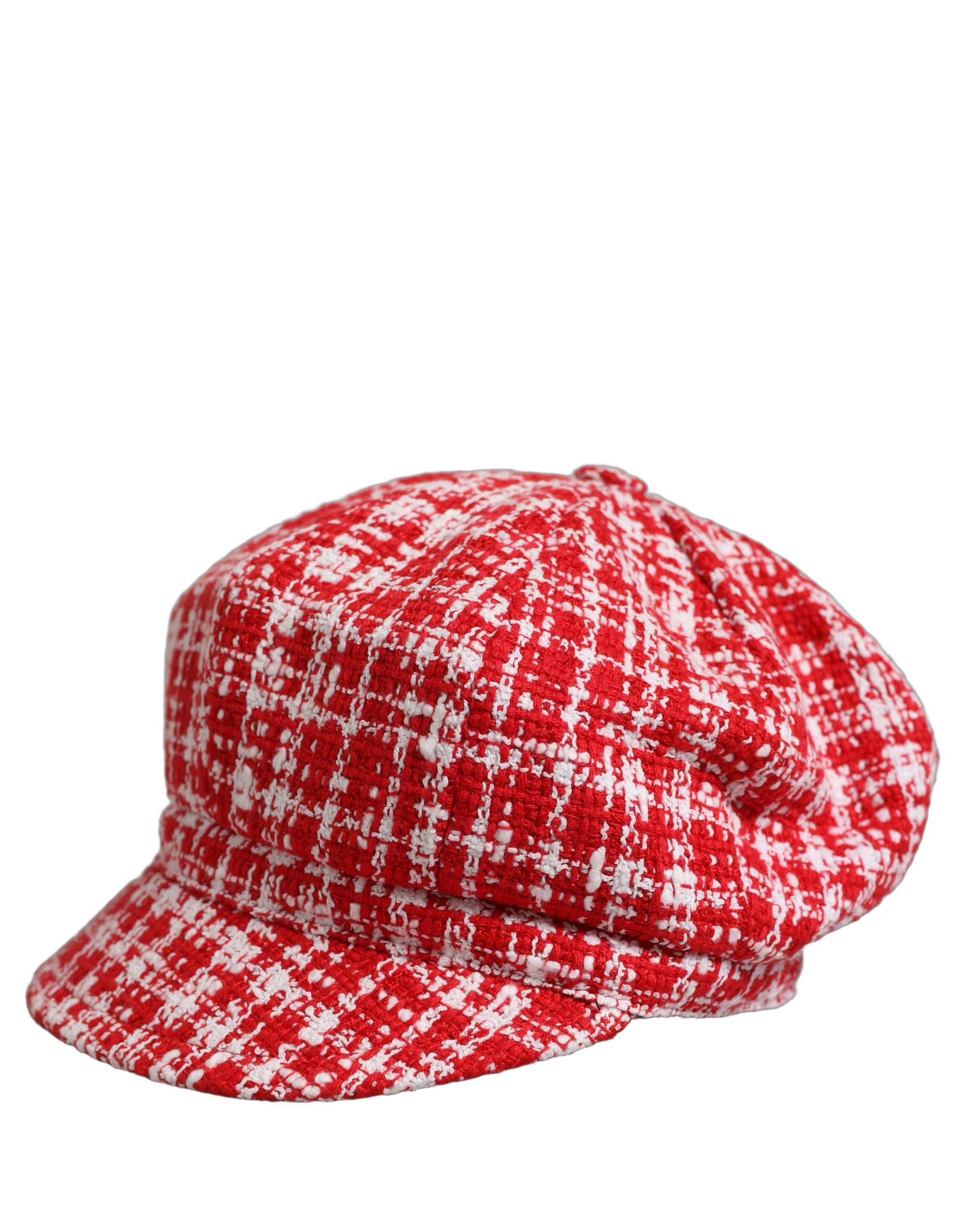 Dolce & Gabbana Baker Boy Mütze aus Tweed in Rot-Weiß