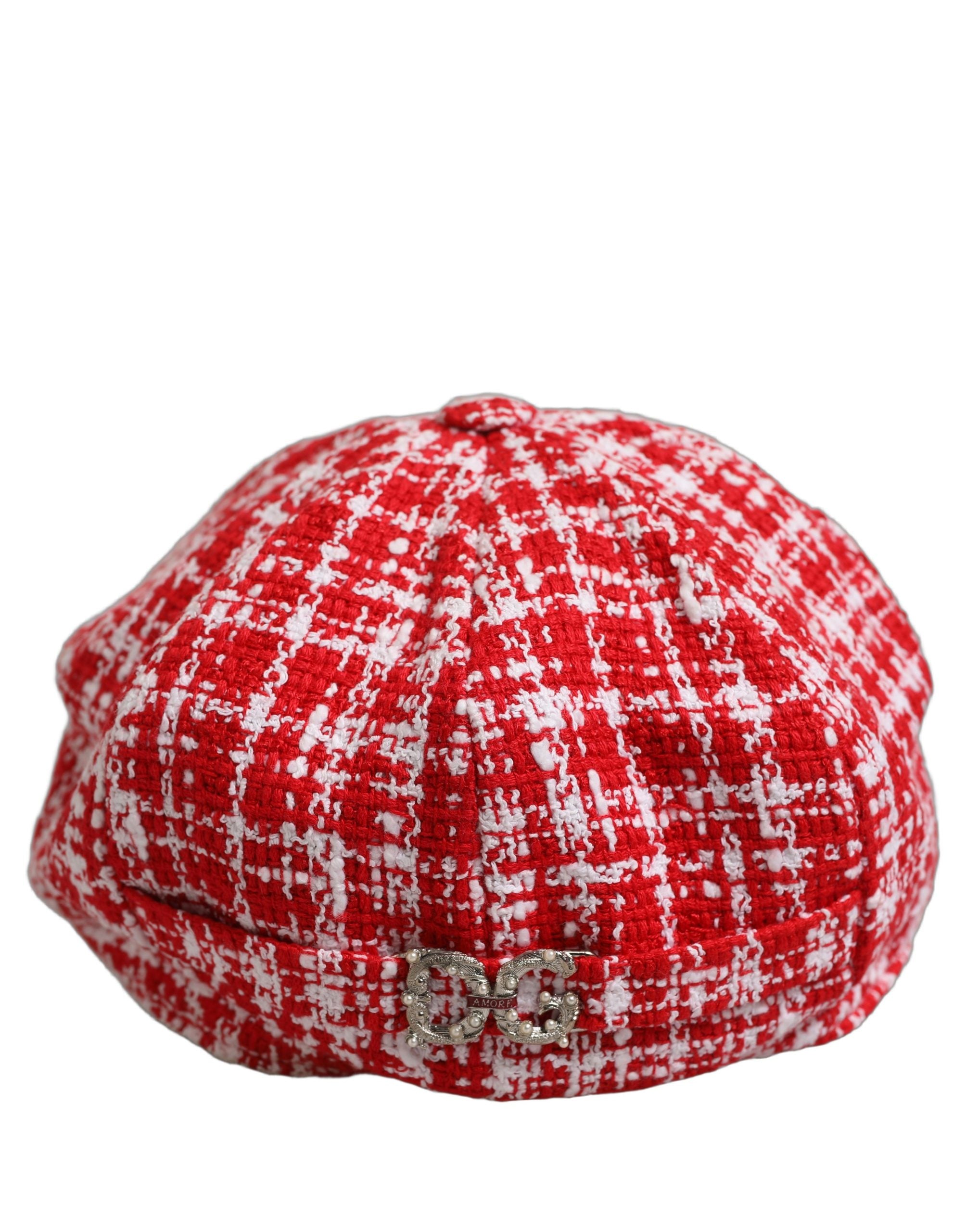Dolce & Gabbana Baker Boy Mütze aus Tweed in Rot-Weiß