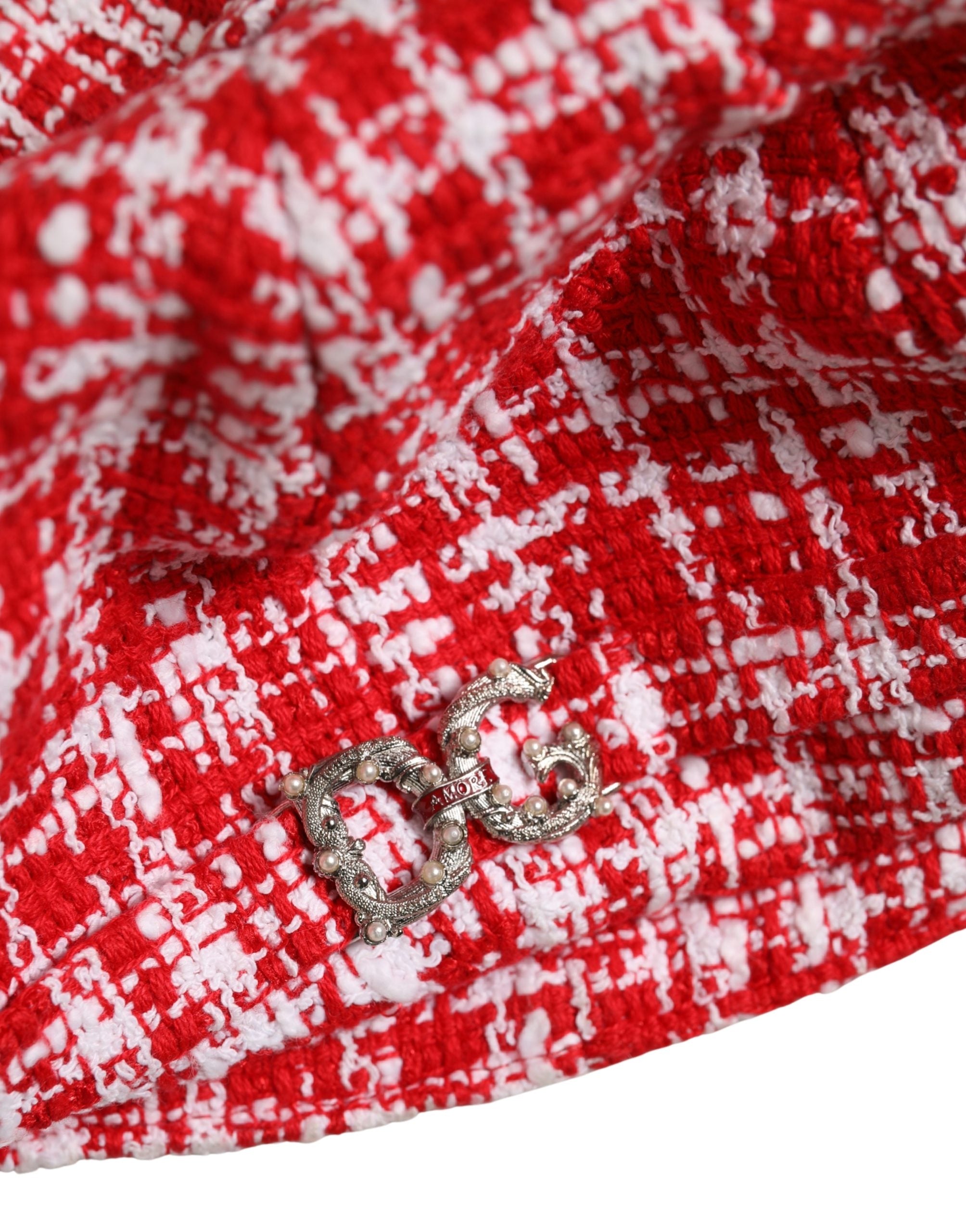 Dolce & Gabbana Baker Boy Mütze aus Tweed in Rot-Weiß