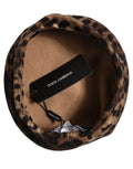 Dolce & Gabbana Brauner Baskenmütze im französischen Stil mit Leopardenmuster
