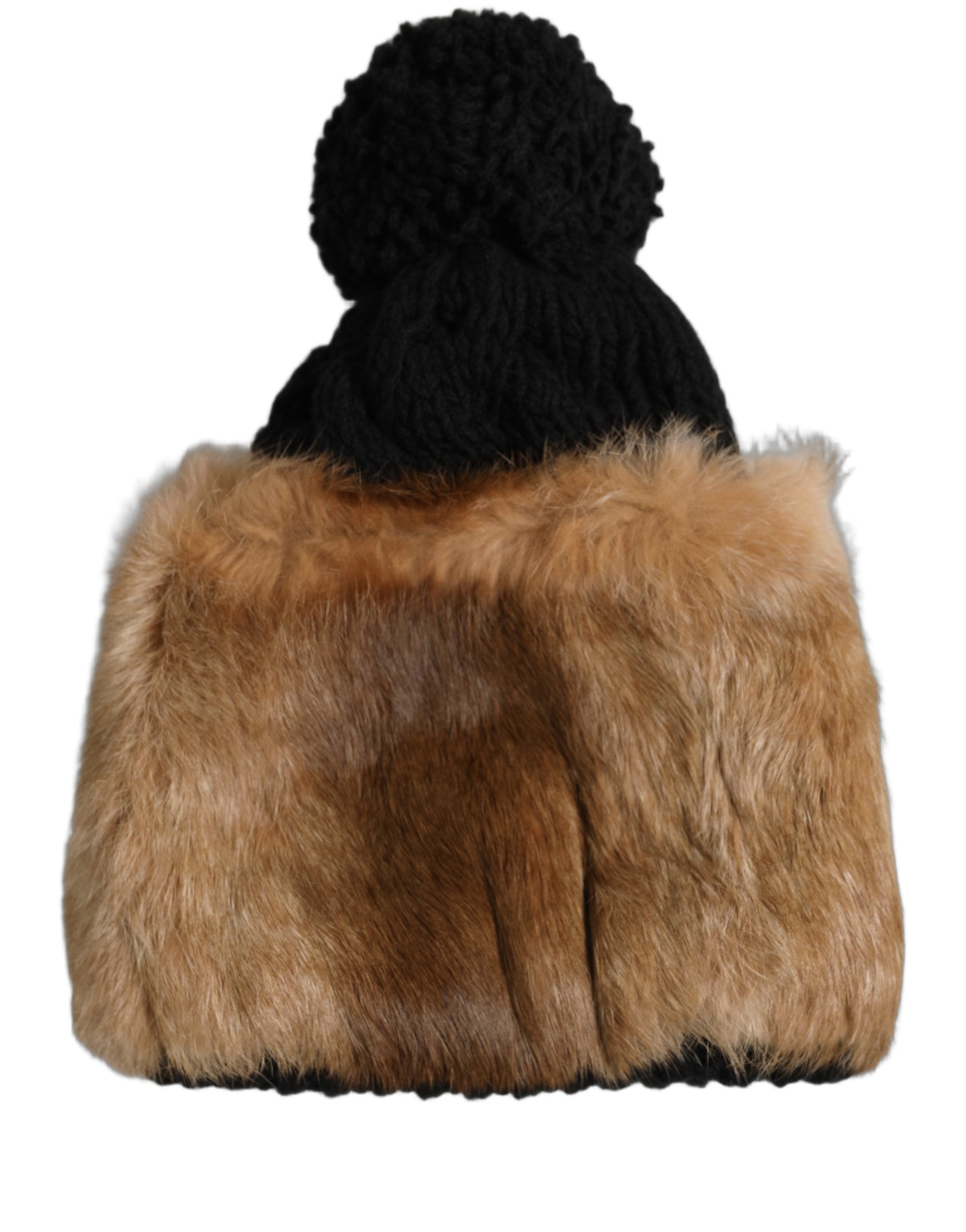 Dolce & Gabbana Schwarz Braun Gefärbt Kaninchen Echtpelz Winter Beanie Mütze