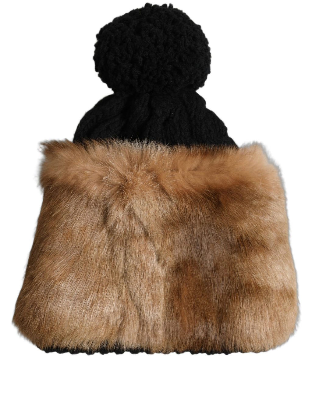 Dolce & Gabbana Schwarz Braun Gefärbt Kaninchen Echtpelz Winter Beanie Mütze