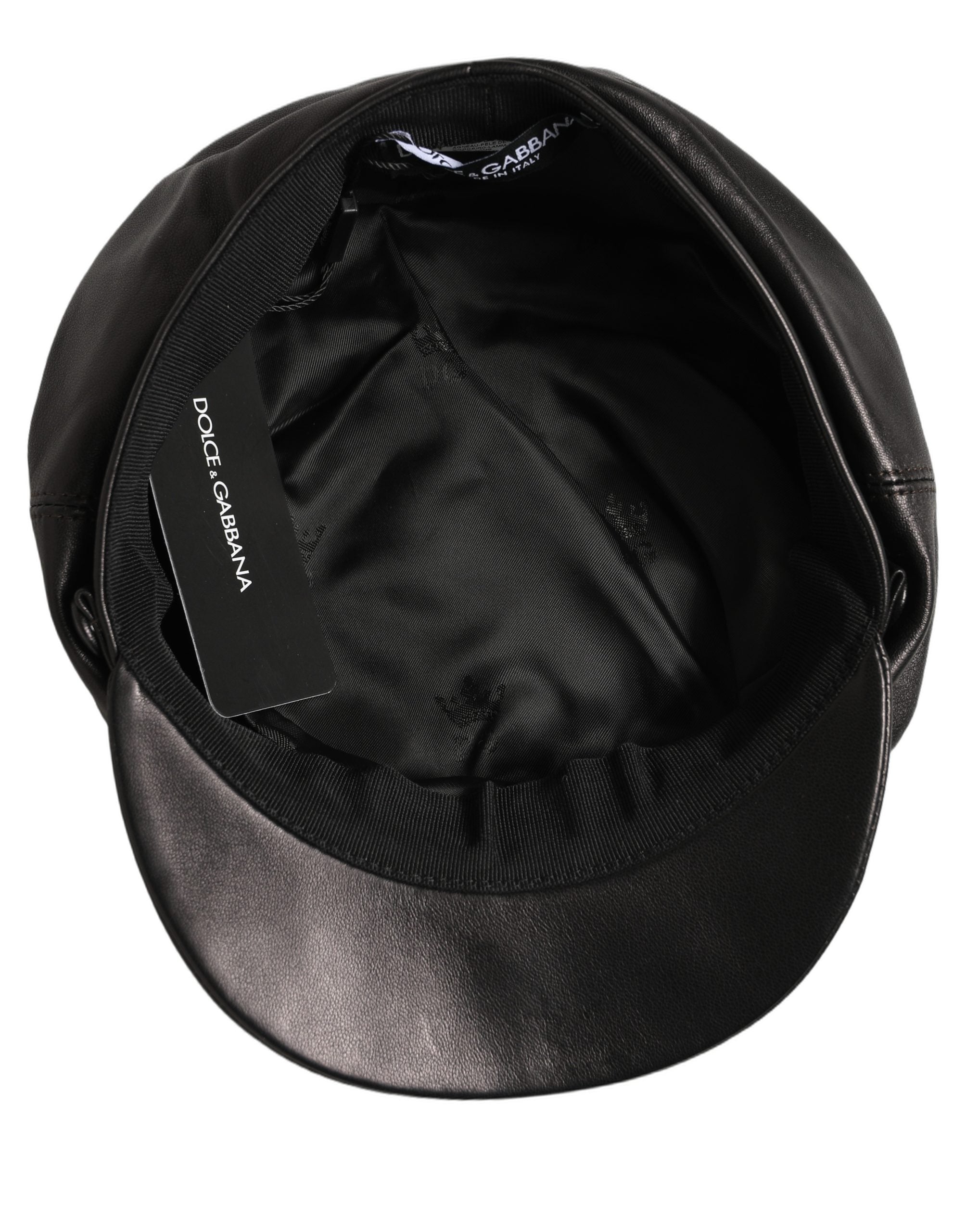 Dolce & Gabbana Schwarze Newsboy Capello Mütze aus Lammleder