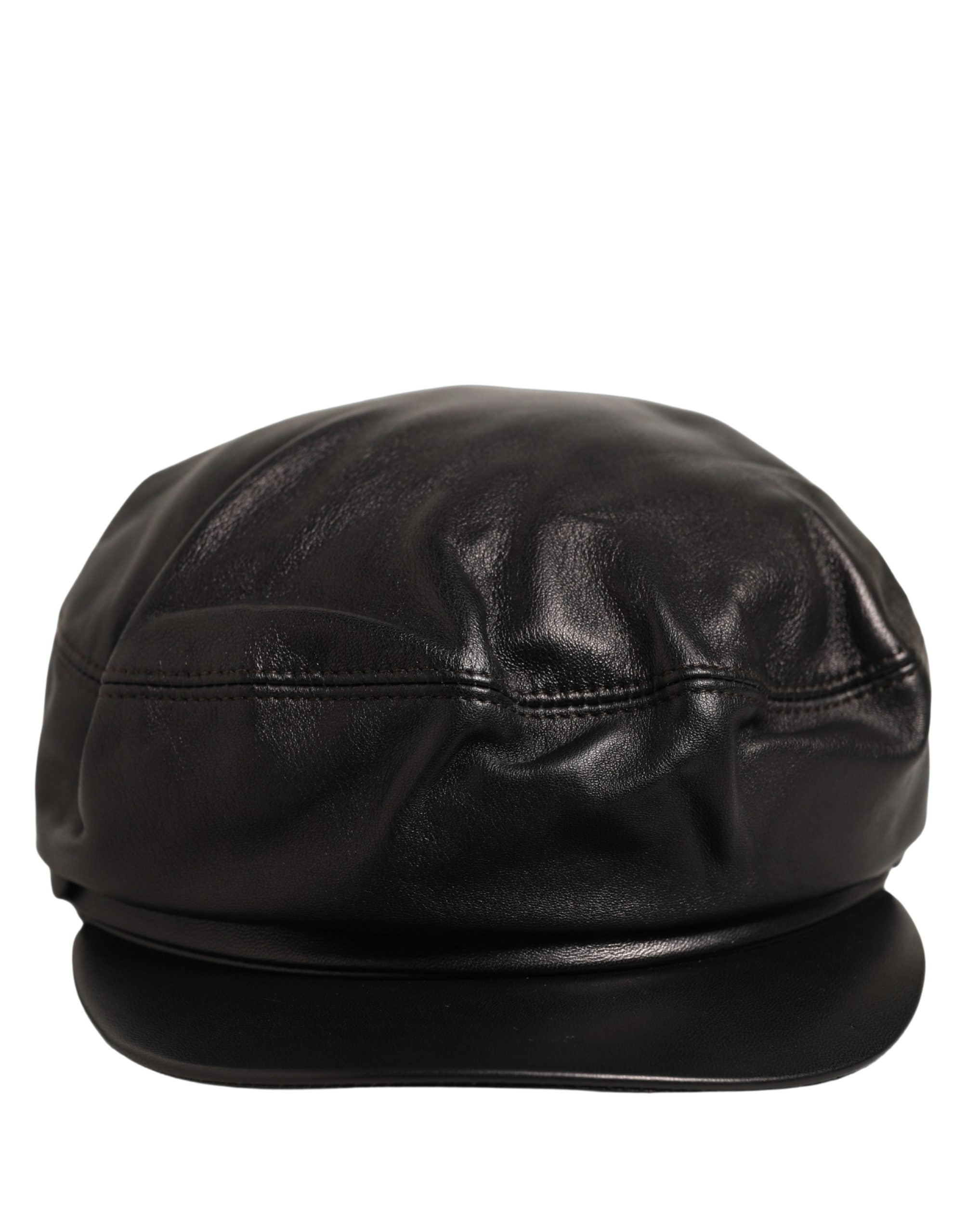 Dolce & Gabbana Schwarze Newsboy Capello Mütze aus Lammleder