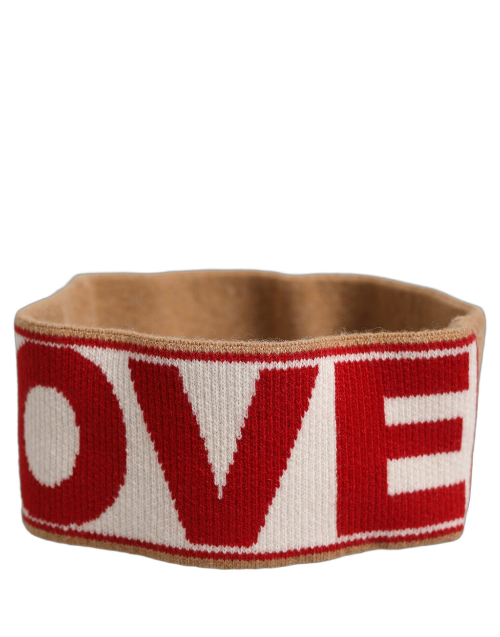 Dolce & Gabbana Beige Kaschmir-Strick Stirnband mit Stickerei, Einheitsgröße