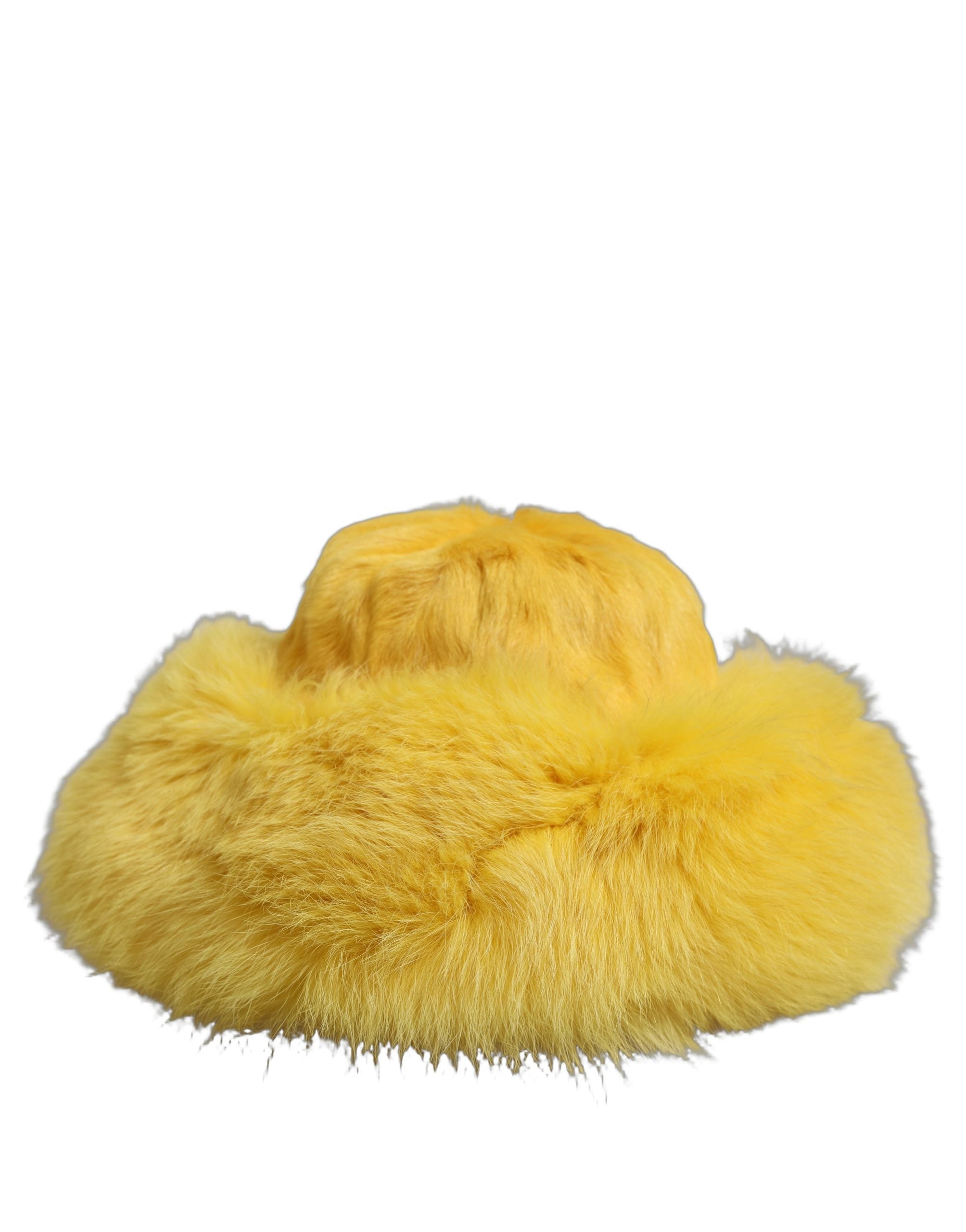 Dolce & Gabbana Damen Bucket Hat aus gelbem Fuchs- und Ziegenfell