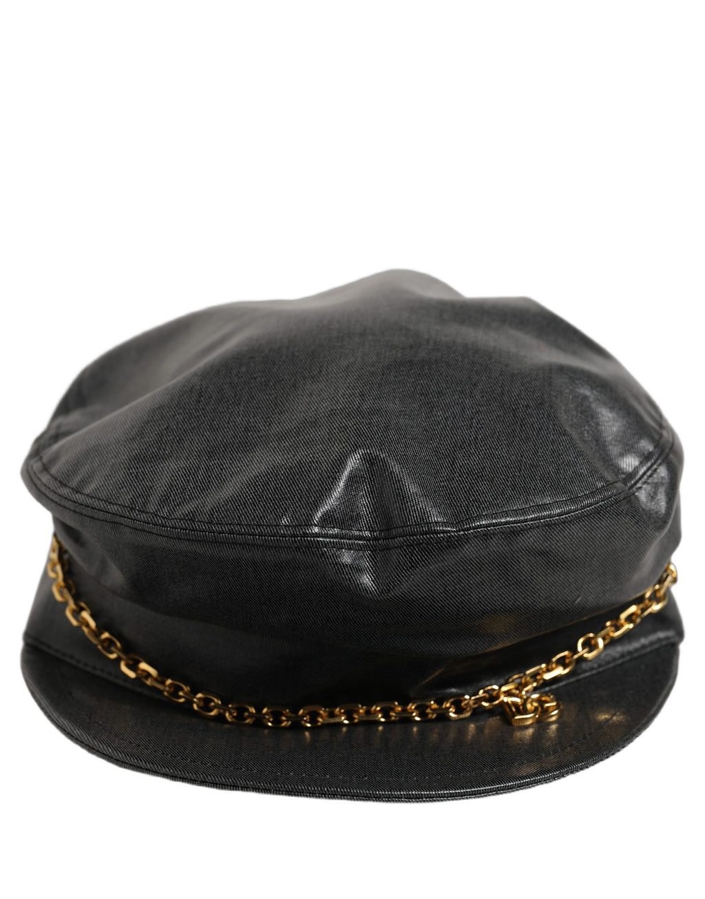 Dolce & Gabbana Schwarze Baumwoll-Baker-Boy-Mütze mit DG-Goldkette