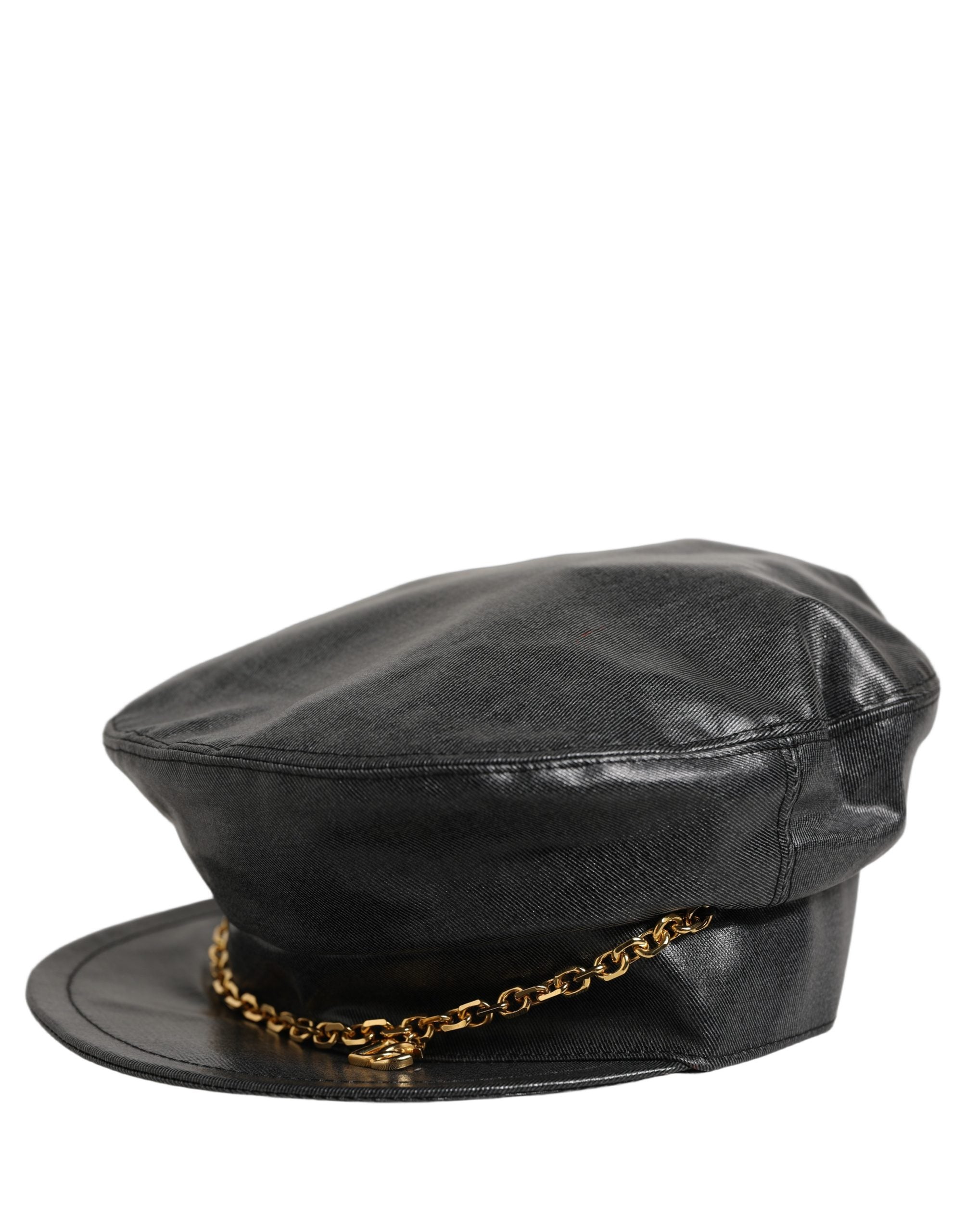 Dolce & Gabbana Schwarze Baumwoll-Baker-Boy-Mütze mit DG-Goldkette