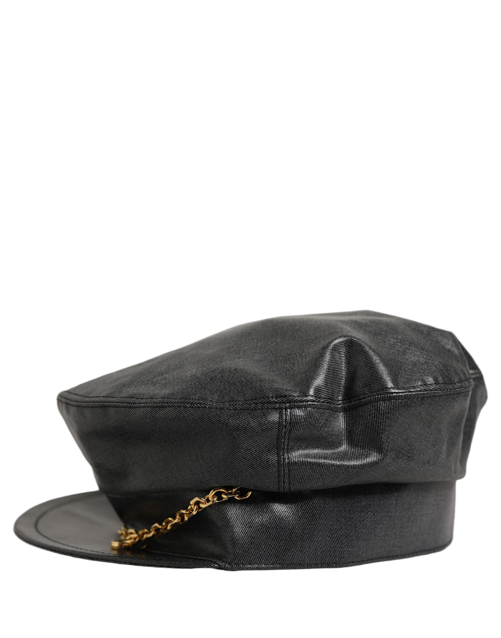 Dolce & Gabbana Schwarze Baumwoll-Baker-Boy-Mütze mit DG-Goldkette