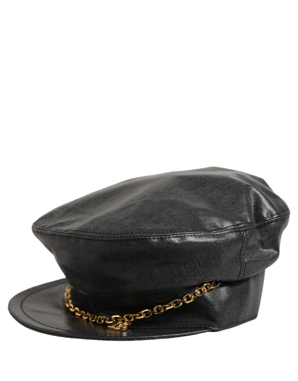 Dolce & Gabbana Schwarze Baumwoll-Baker-Boy-Mütze mit DG-Goldkette