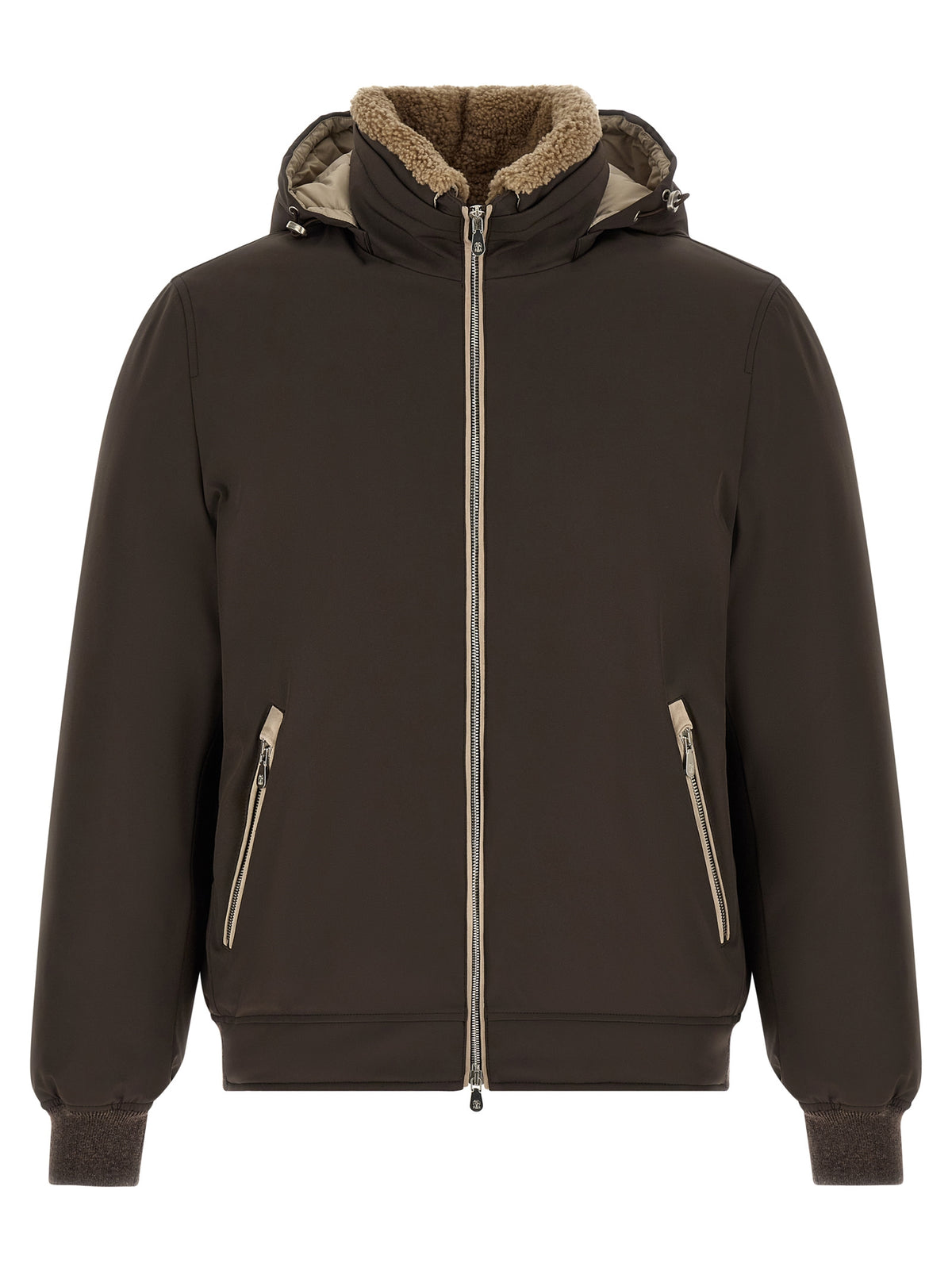 Brunello Cucinelli Braune Polyamid-Jacke in voller Länge