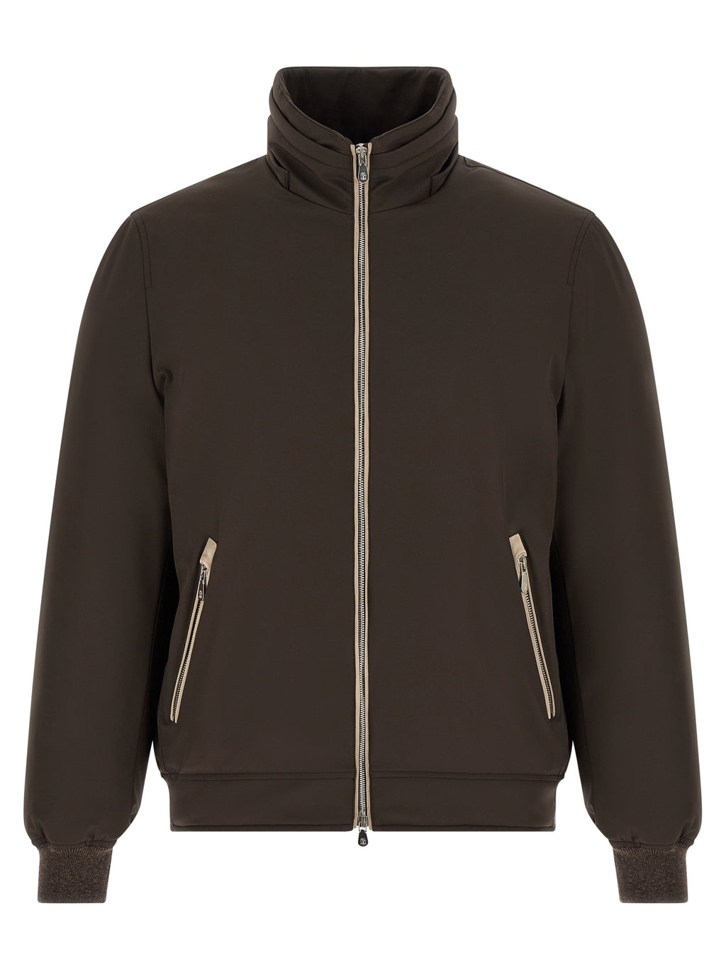 Brunello Cucinelli Braune Polyamid-Jacke in voller Länge